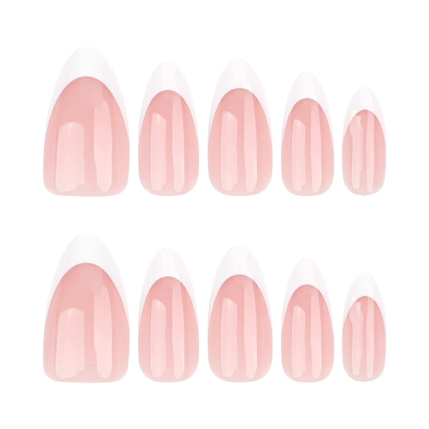 Almond Press-On Nails – 30 Pcs Glossy Chrome, French Tip & Solid Color Nail Set with Glue & Adhesive Tabs | PMMA Coated Reusable False Nails for Women & Teens (Minimal Chic, Medium)