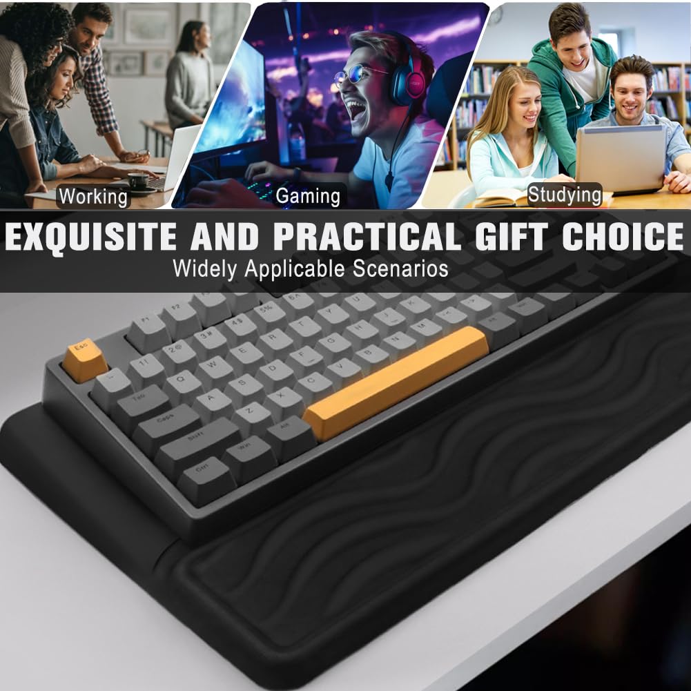 TCOINERY Keyboard Wrist Rest, Mouse Pad Set with Ergonomic Tilted, Memory Foam Pad for Pain Relief, Wrist Rest for Computer Keyboard, Comfortable Typing Support for Office, Home & School, Black