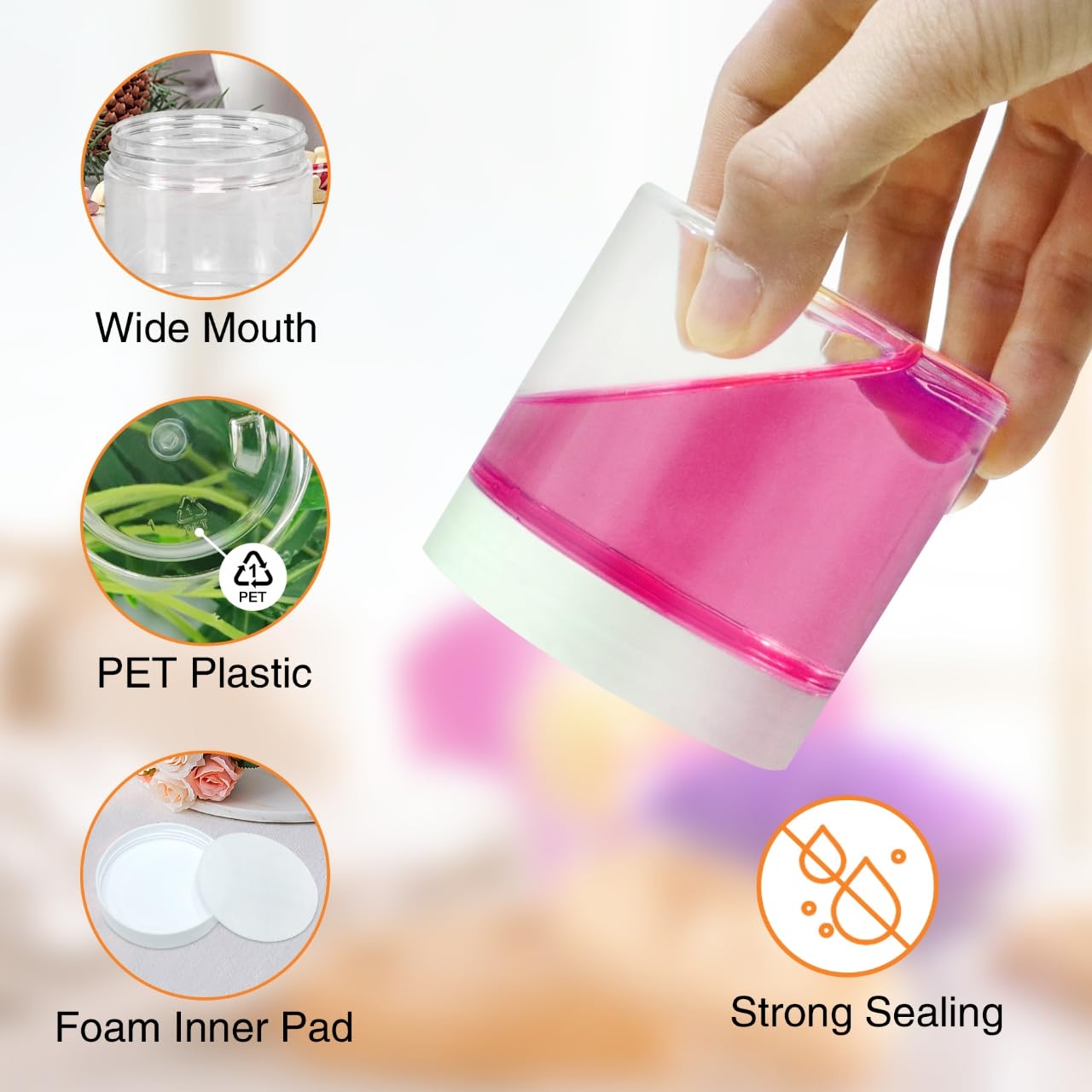 PeacePeo Plastic Jars 6 OZ, 48 Pcs Plastic Jars with Lids Round Wide Mouth Slime Containers with White Lids Empty Small Storage Jar for Travel, Home Kitchen Food, Arts Crafts