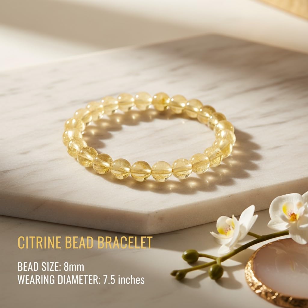 The Vida Handmade AAA+ Quality Crystal Stretch Elastic Bracelet - Nature Gemstone - Jewelry Gift - Holiday Gift - For Women & Men (Citrine)