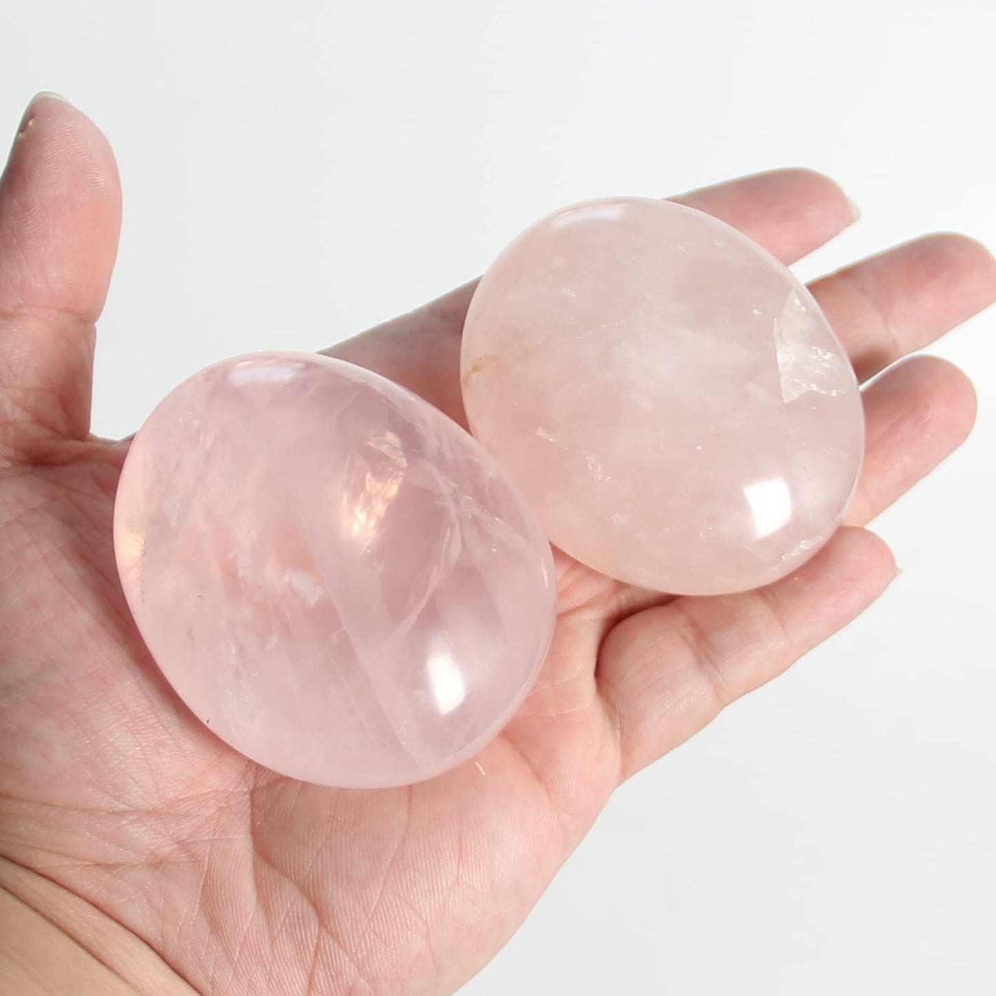 Orientrea Rose Quartz Palm Stone-2 Pcs Rose Quartz Pocket Energy Stone, Smooth Healing Crystal Worry Stone
