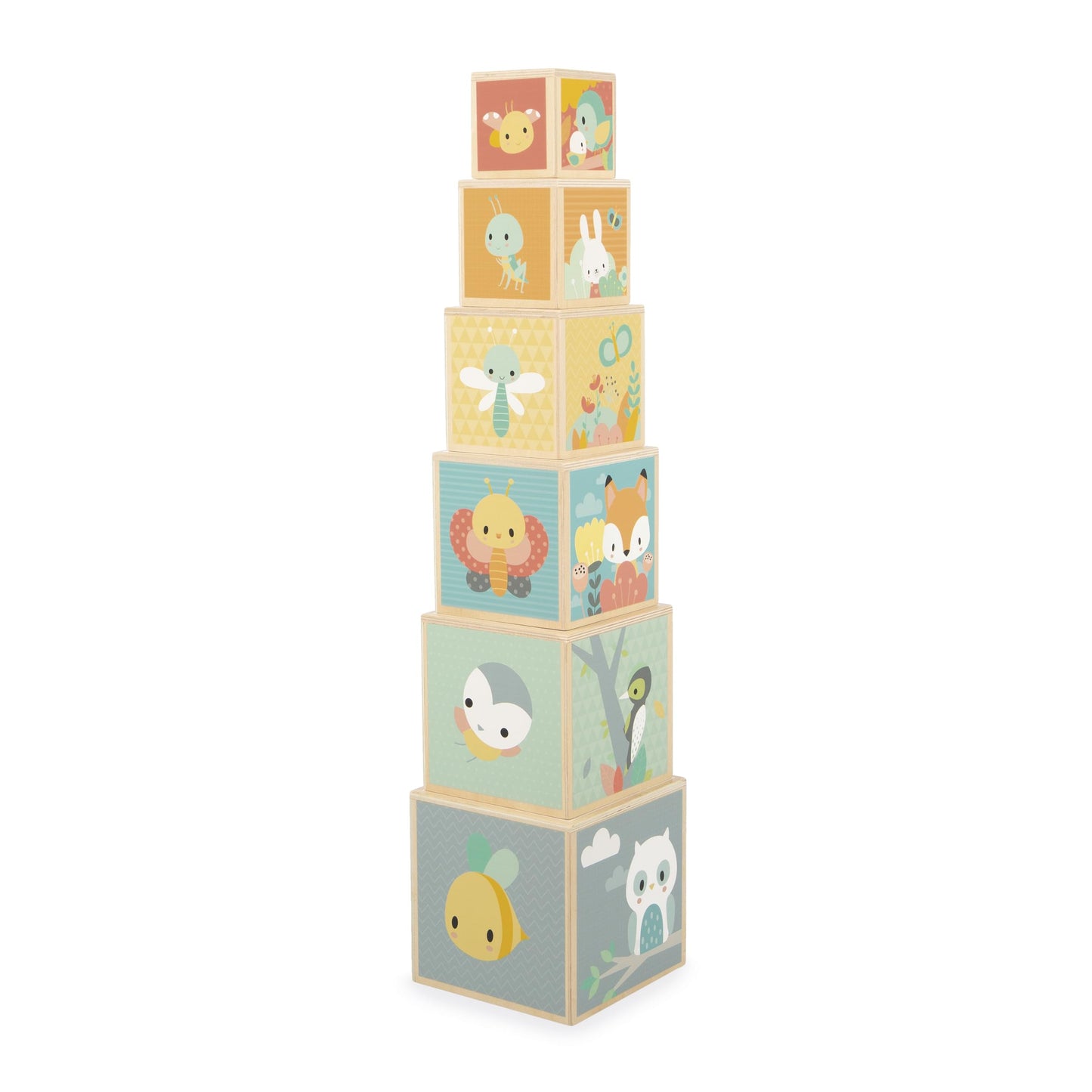 Janod J05147 First Wooden Pyramid - 6 Cubes Stacking Toy - Develops Dexterity and Imagination - Early Ages 12 Months from 12 Months, Multi-Coloured