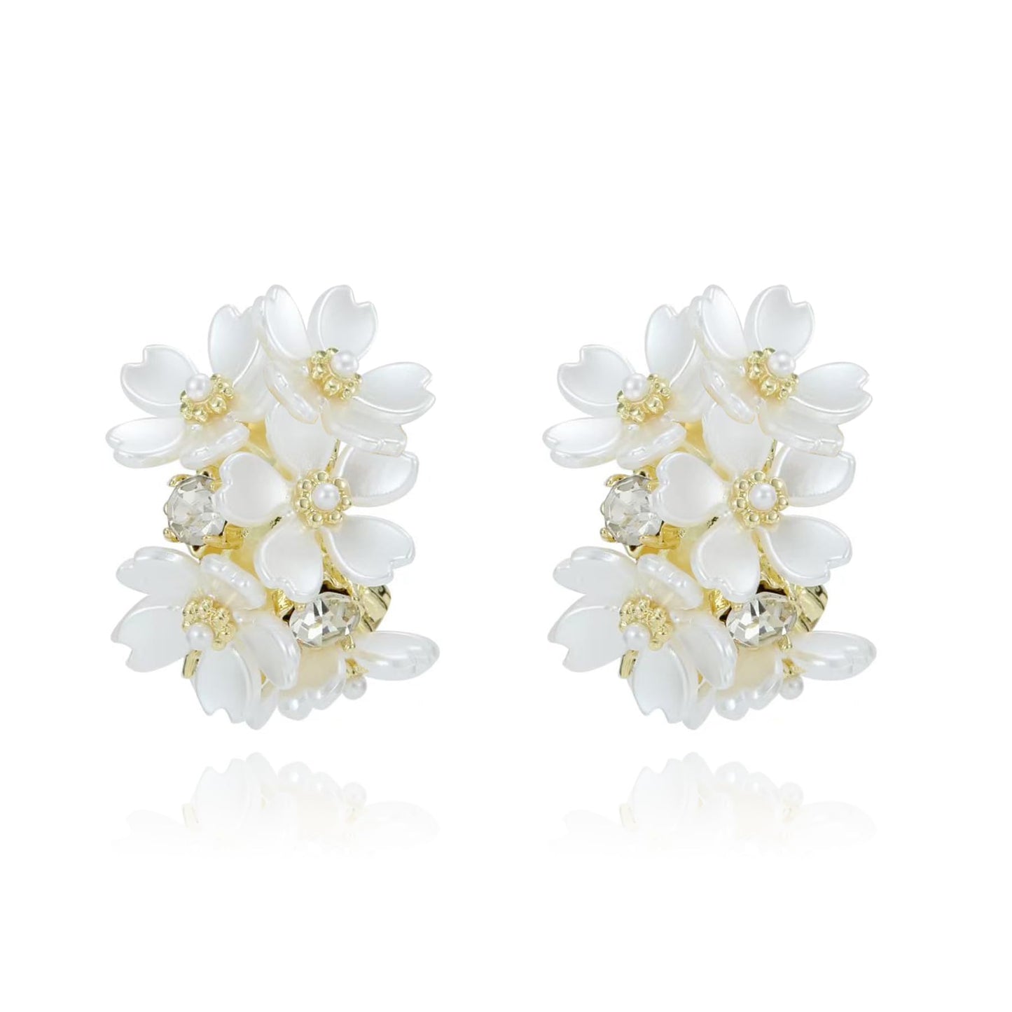 Xalroco Gold Statement Leaf Rhinestone Stud Earrings, Gold Flower Filigree Dangles, Pink/Purple/Yellow Flower Acrylic Earrings (white)