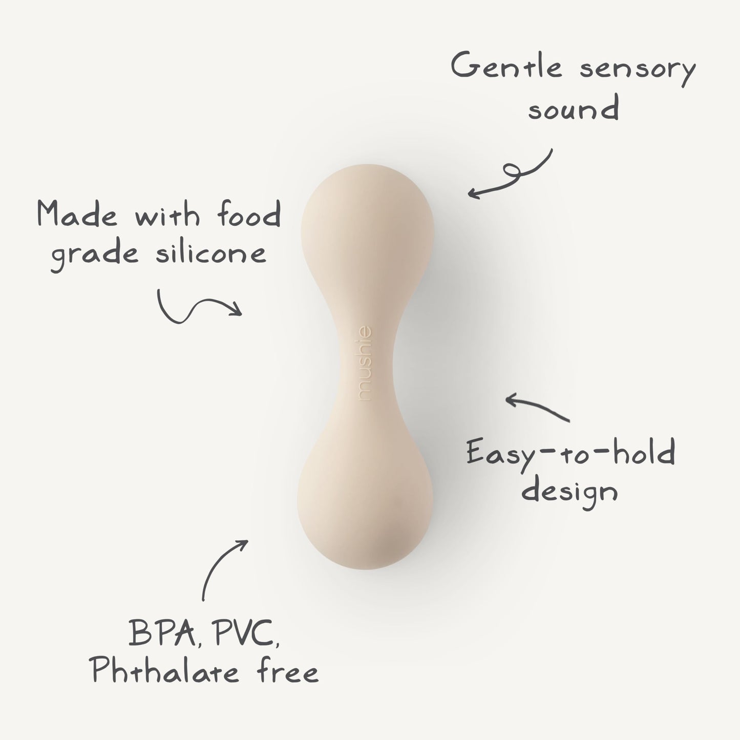 mushie Silicone Baby Shaker Rattle Toy | Ages 3+ Months (Shifting Sand)