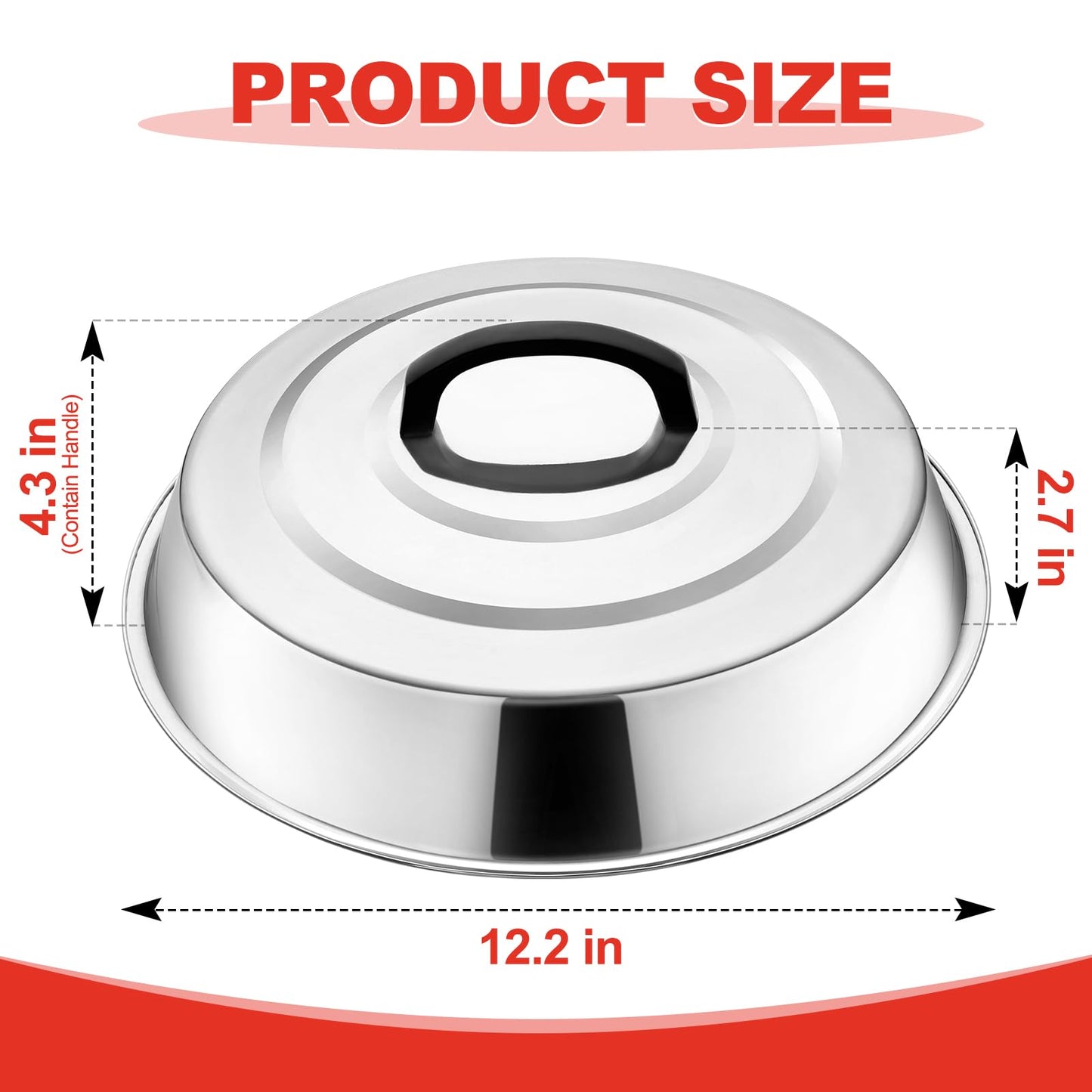 Round Basting Cover - 2 Pieces, 12.2 Inch Metal Steamer Dome Grill Accessories for Blackstone, Cheese Melting Dome for Griddle Cooking & Steaming, Good for Outdoor & Indoor