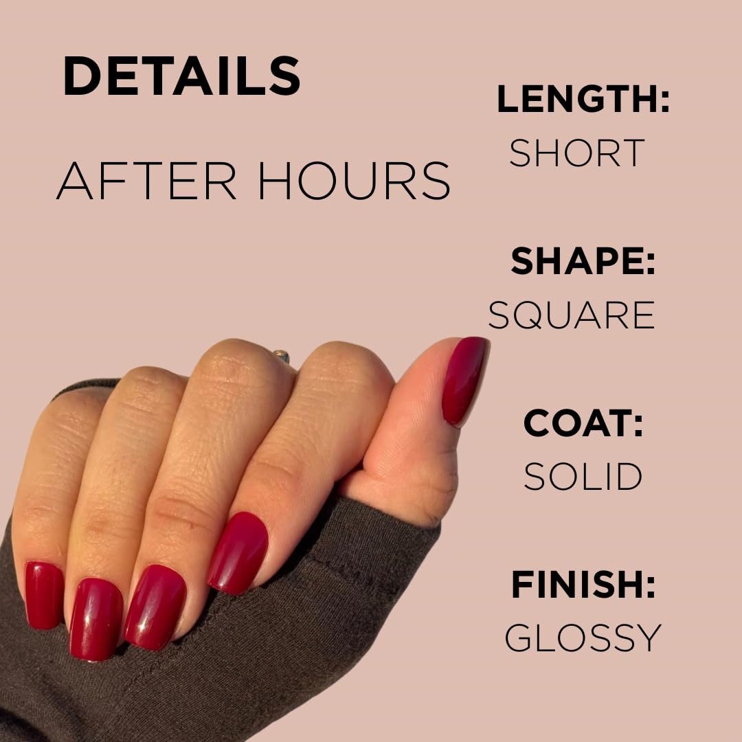 AFTER HOURS Press-On Nails by Lavaa Beauty | Short Square Glossy Bright Burgundy Nails