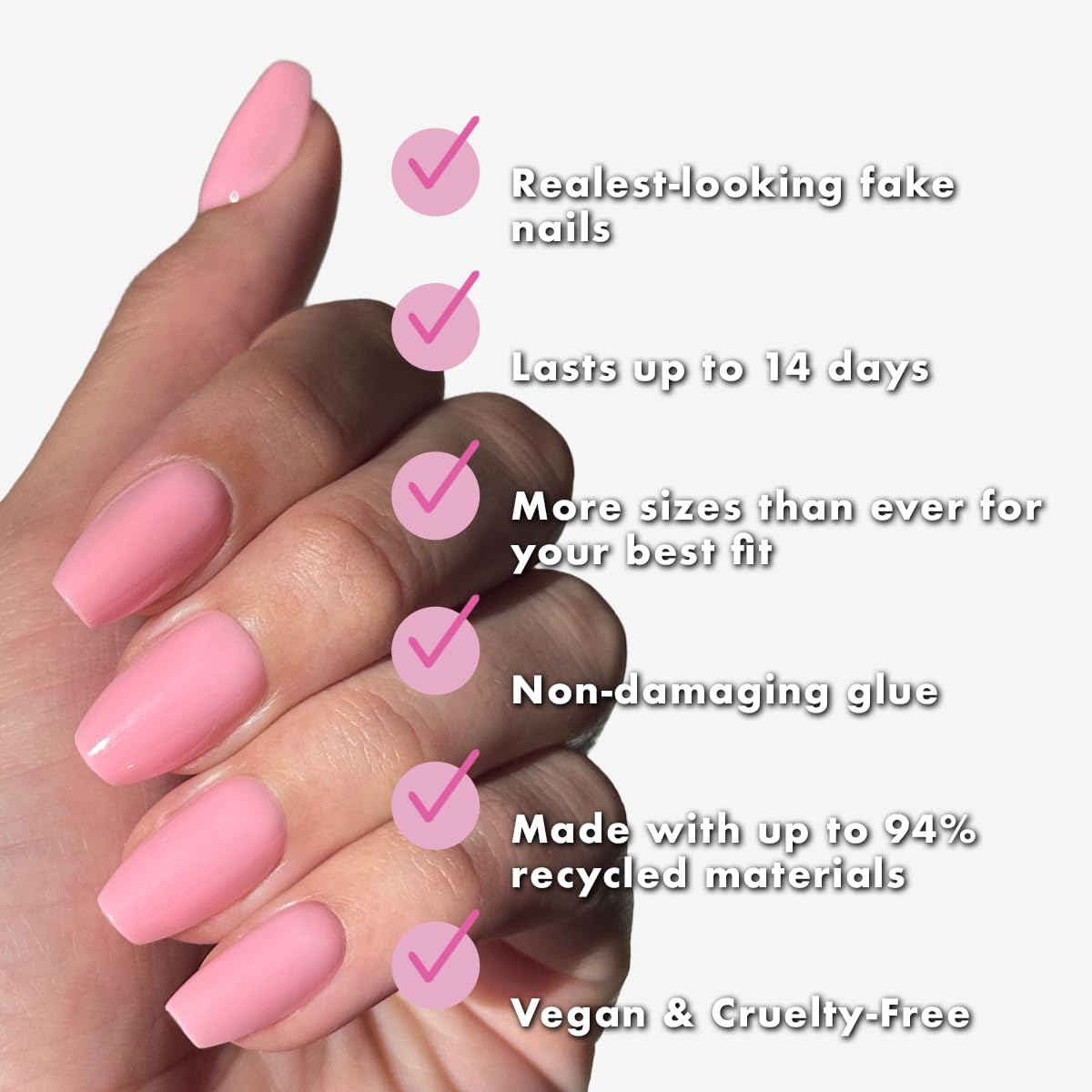 Olive & June Maximalist Instant Mani Press-On Nails (Glue) | 42 Fake Nails, 21 Sizes | Non-Toxic, Long-Lasting Big, Bold Gorgeous Realistic Look | Salon-Quality at Home | Medium, Coffin | Pink