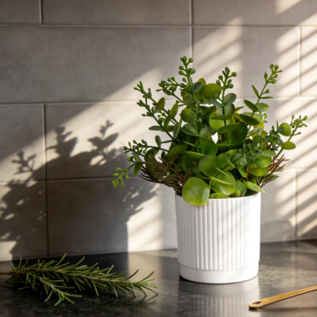 Abzo 4 Pack Fake Plants Mini Artificial Plants Faux Greenery for Home Decor Indoor Office Table Room Farmhouse Bathroom Decor