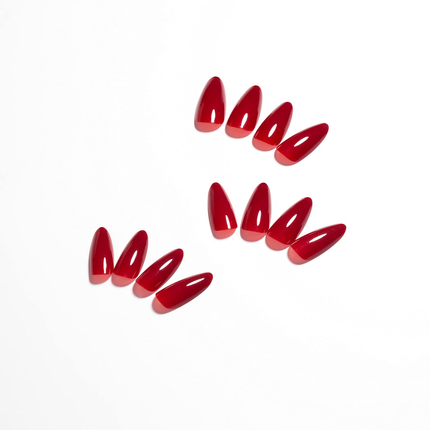 KQueenest Red Press on Nails Medium Almond&Warm Red Press on Nails Medium Long Square For Beach Party Daily Decoration in 48 PCS