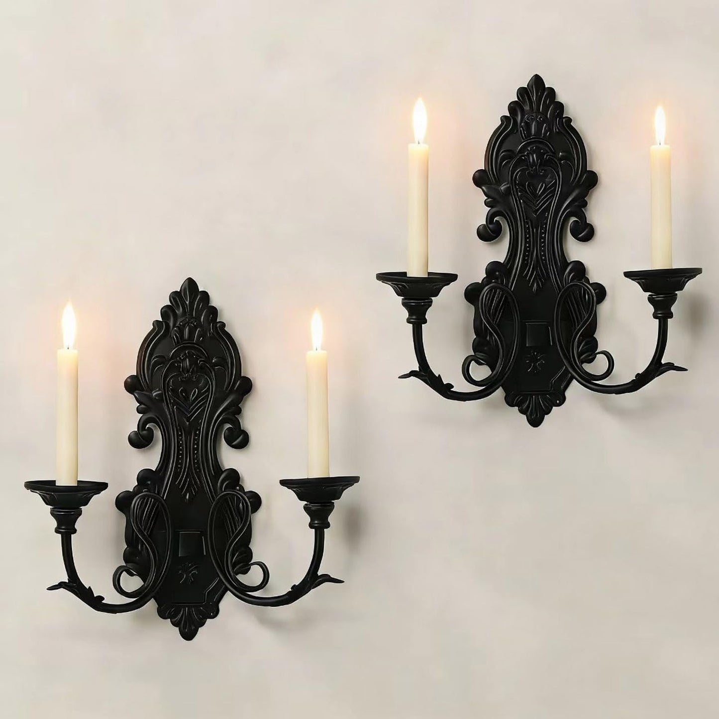 Black Metal Candle Holder Gothic Wall Decor Style Candle Sconces Set of 2, for Taper & Pillar Candle（not Contain Candles）