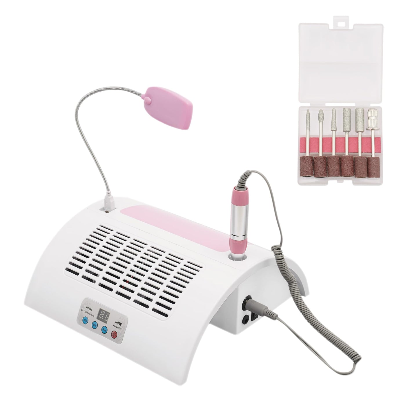 5-in-1 Manicure Machine, Timing Drying Nail Gel Machine, Nail Dust Collector, Nail Drill for Polishing, Charging and Lighting Nail Machine w/UV + LED Lamp for Salon & Home(60W)