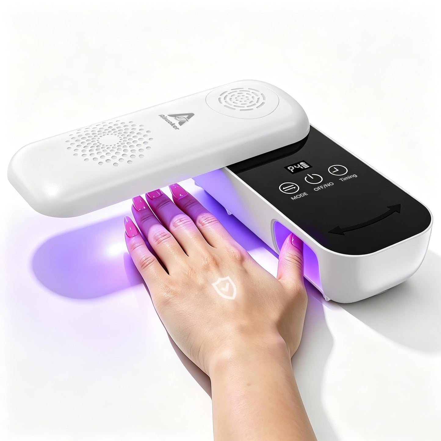 Aisuoker Compact Cordless UV Nail Lamp, 2‑in‑1 Gel Dryer & Nail Care Light with 4 Light Modes, Rotatable Panel & UV Protection Design, Portable LED Nail Light with 4 Modes ＆ Timer for Salon and Home