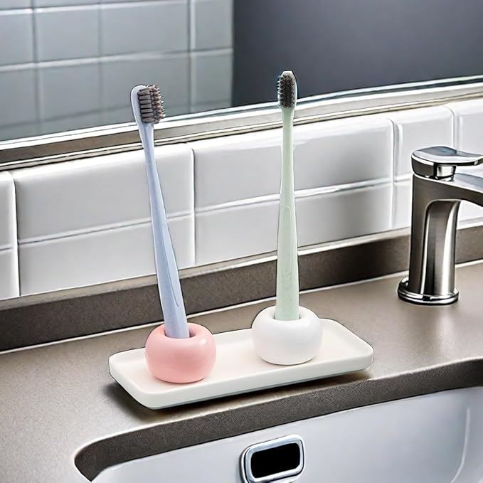 3PCS Ceramic Toothbrush Holder, Mini Tooth Brush Stand Portable Bathroom Accessories Organizer Makeup Tool Holder (Style B)