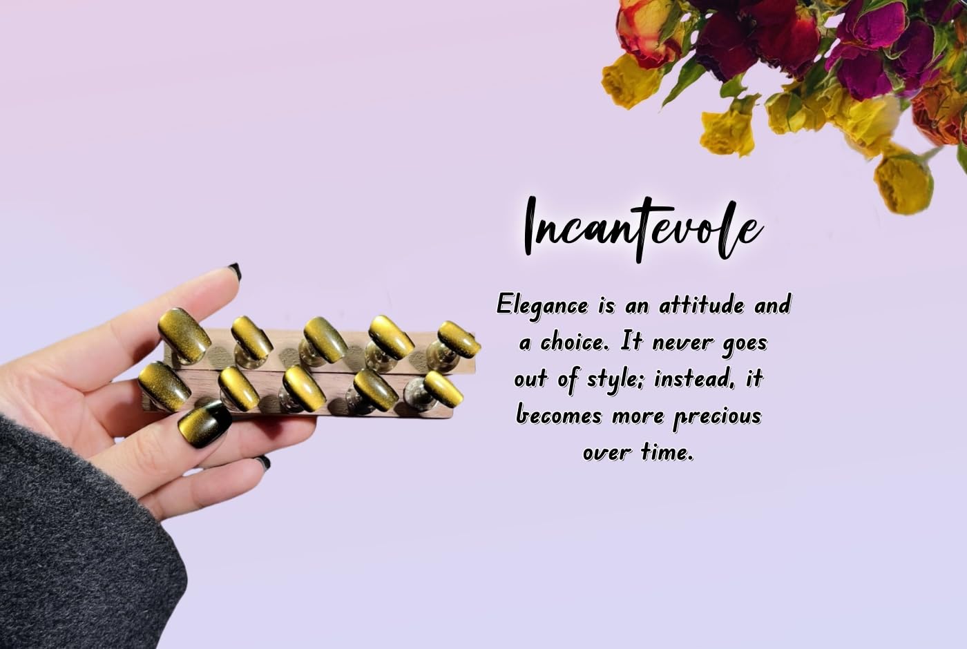 Incantevole Cat's Eye Press On Nails (30PCS； SIZE：XS-S-M), Short Square Fake Nails (Black Gold), Handmade Nails, Elegant False Nail Tips