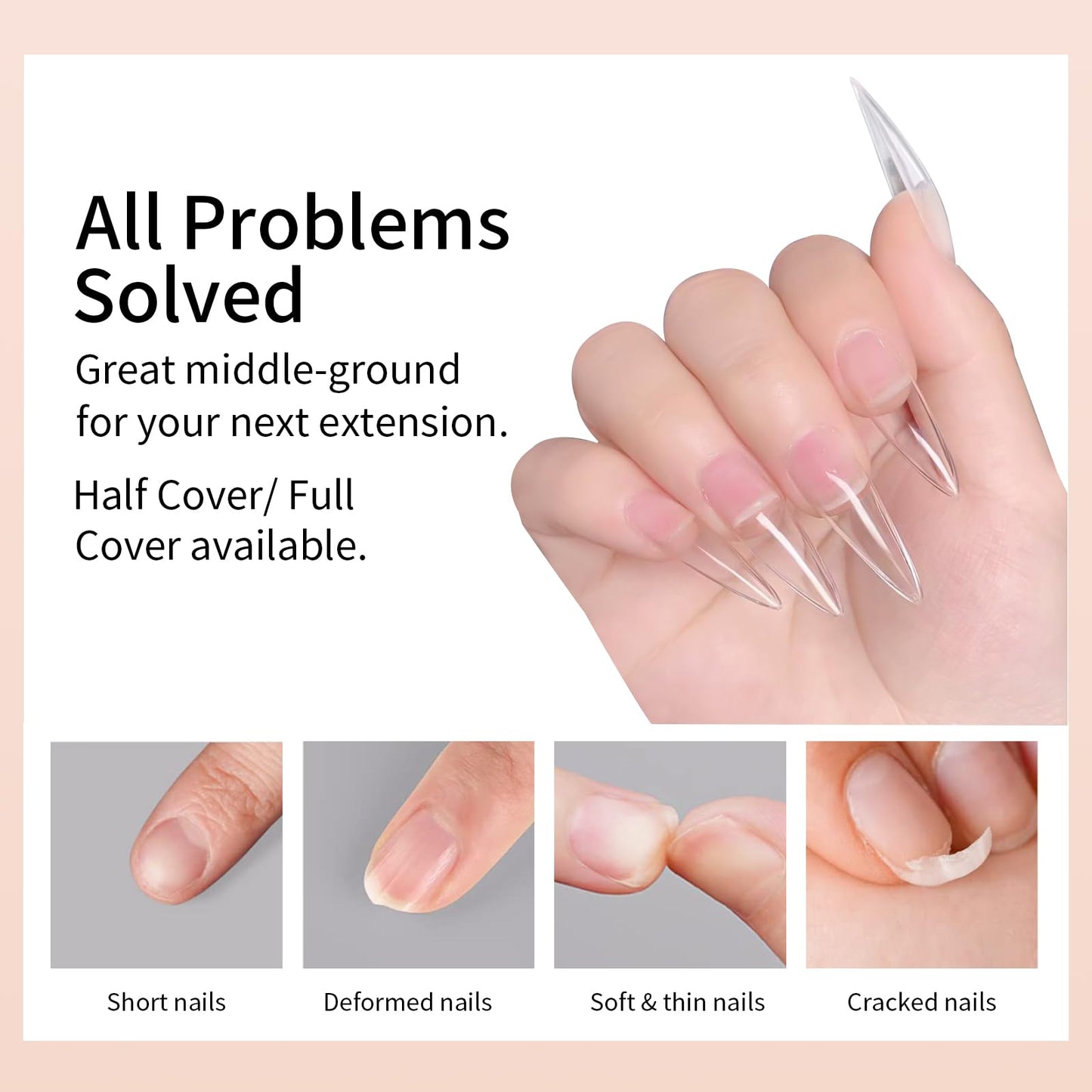 Cycullinyt 500pcs Sculpted XXLong Stiletto Soft Gel Nail Tips, Professional False Nail Tips with Box - 10 Sizes Full Cover Clear Acrylic Press On Fake Nails for Extension Manicure Salon DIY at Home