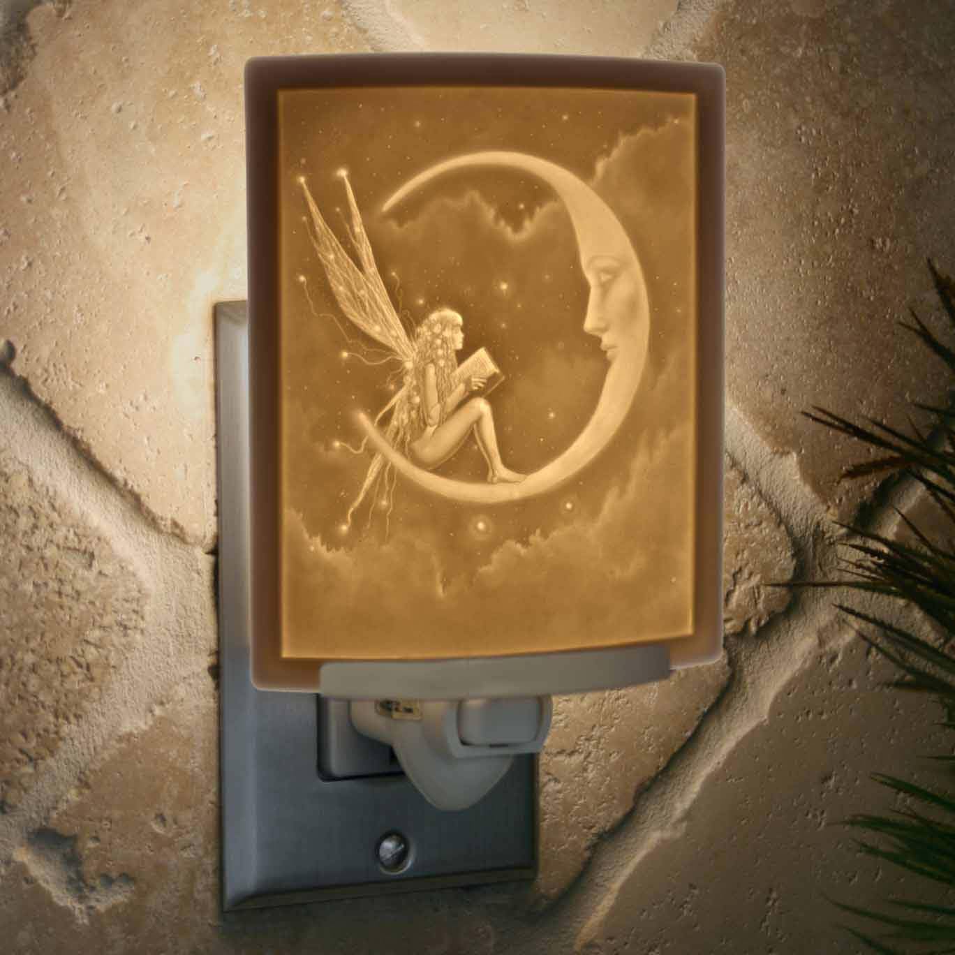 The Porcelain Garden Reading Fairy Night Light, Porcelain Lithophane Story Fairy, Decorative Wall Plug-in for Nursery, Bedroom, Kitchen, Bath