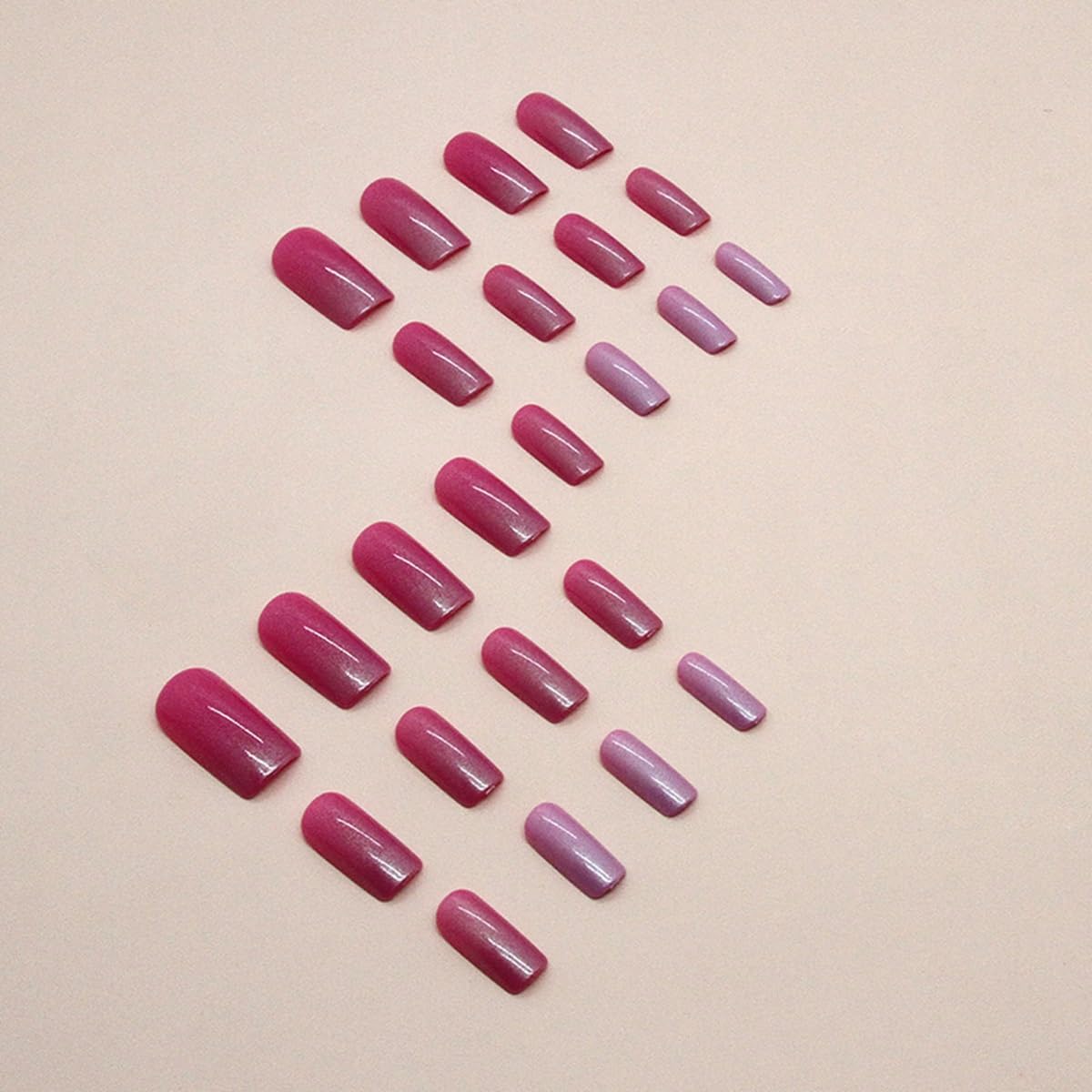 Hot Pink Press on Nails Square - Medium Fake Nails with Chrome Design - Glossy Full Cover Stick on False Nails - for Women 24 Pcs