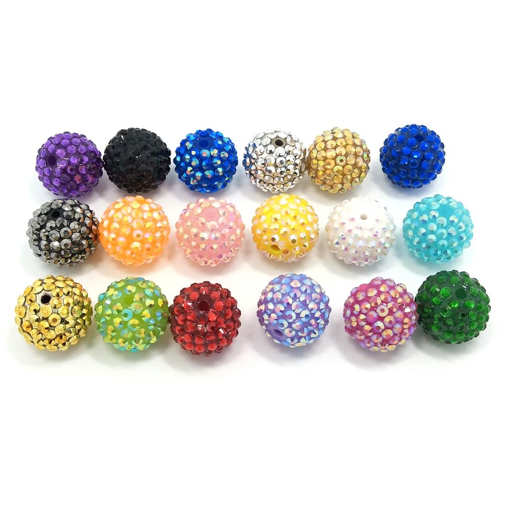 20mm Rhinestone Beads 50pcs Beaded Pens Beads Chunky Bubblegum Large Spacer Charms Sparkle Bling Ball Bulk Mix Colors Randomly (20mm)