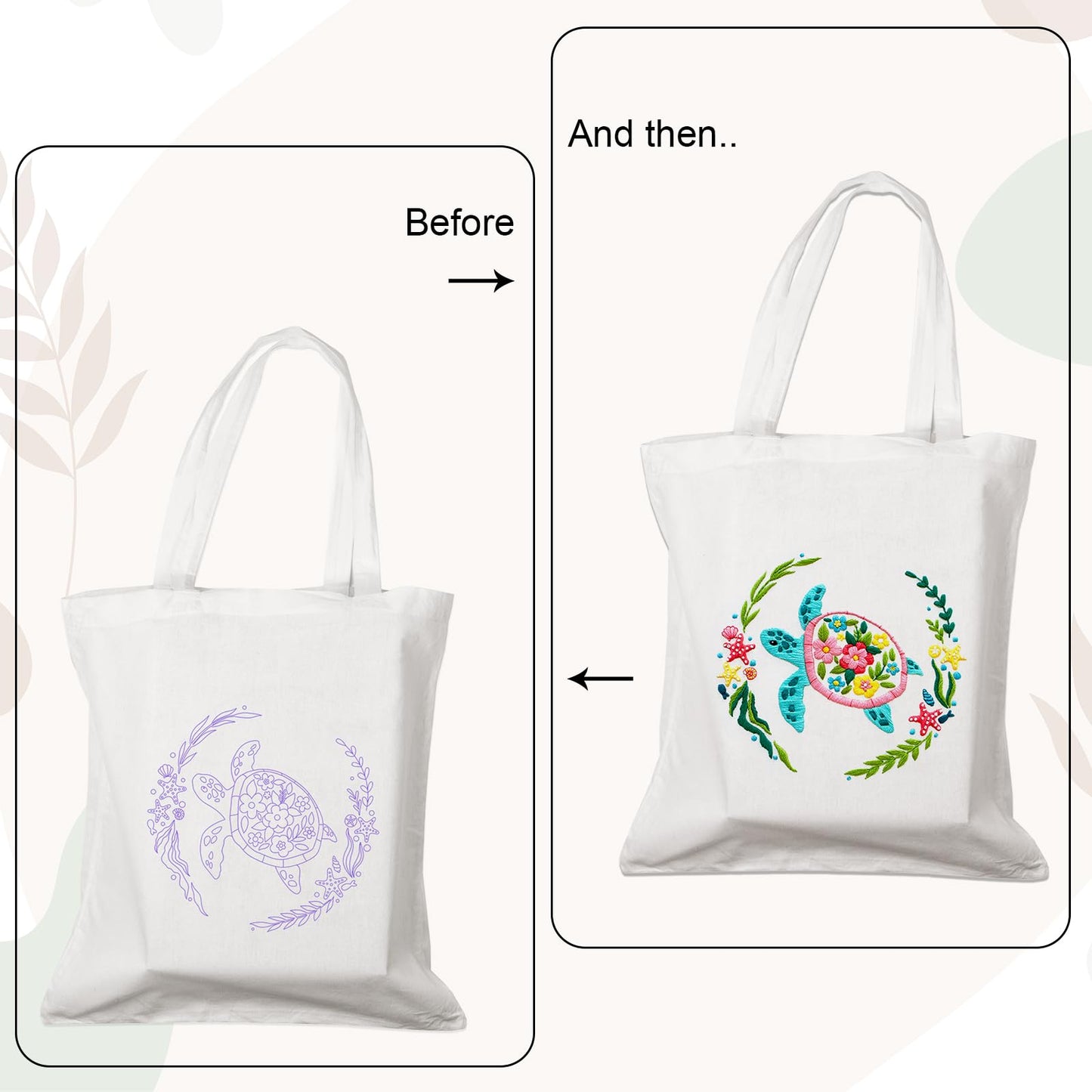 Nuberlic Canvas Tote Bag Embroidery Kit for Beginners Adults -Cross Stitch Kits Needlepoint with Sea Turtles Pattern Bag Reusable Eco-Friendly Shopping Bag