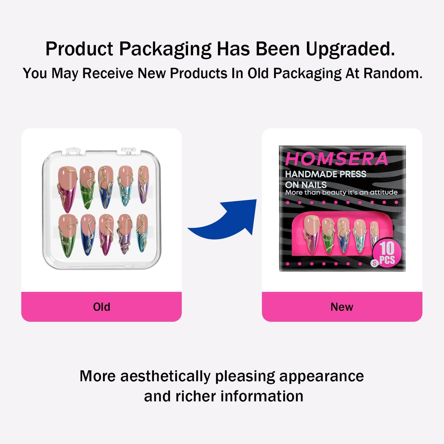 Homsera Elegant Press on Nails - 3D Pink Rose Design Luxury Glossy False Nails for Women French Manicure Full Cover Reusable
