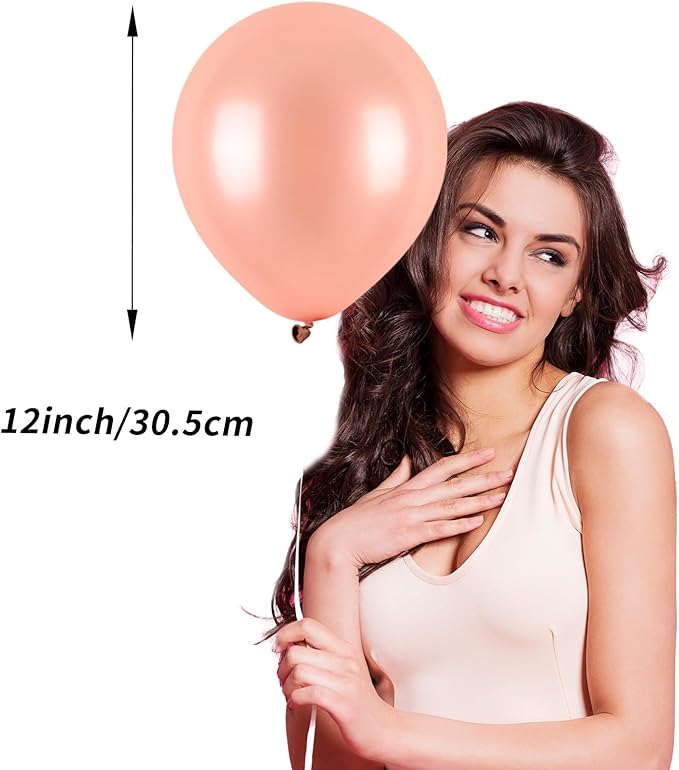 Rose Gold and Black Balloons Set, 12 inch Metallic Rose Gold Balloons Pearl Rose Gold Confetti Balloons Black Latex Balloons Party Balloons for Birthday Baby Shower Wedding Party Decorations