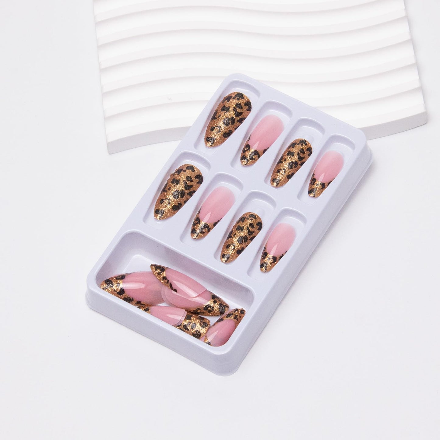 Almond Press on Nails Medium Spring Summer Butterfly 3D Acrylic False Nails Glossy Cute Glue on Manicure Art Stick on French Tip for Women Girls 24Pcs