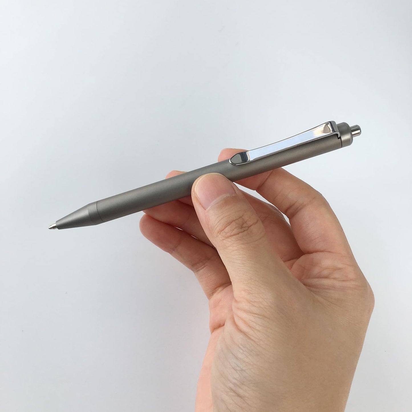 Grey Titanium Alloy Ballpoint Pen Retractable Lightweight EDC Pen with Pocket Clip Compatible with Parker Style Refill with 3 Extra Refills in Gift Box (LA035)