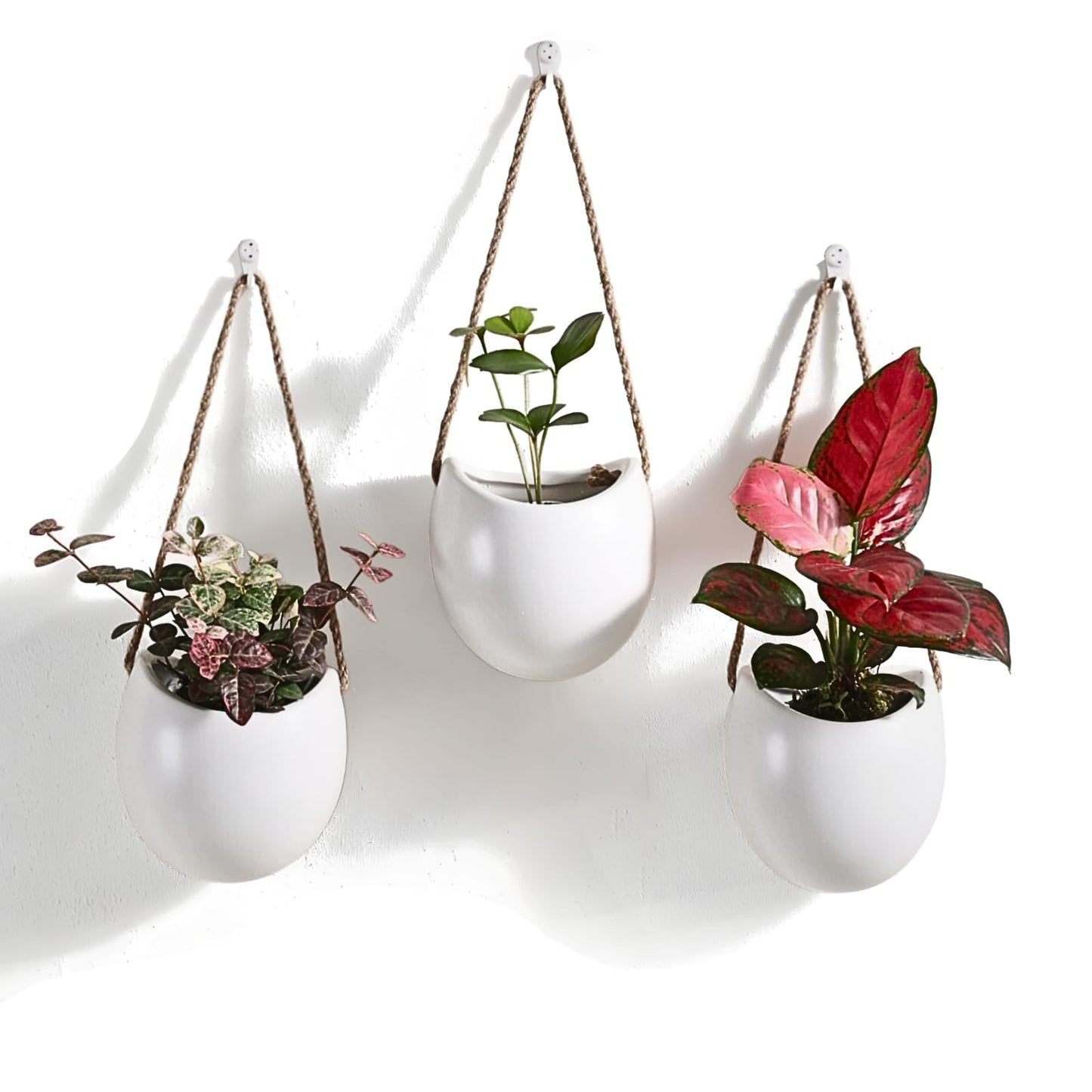 Kvetto Set of 3 Small Ceramic Wall Vases - Hanging Planters for Plants & Flowers, Indoor Wall Decor