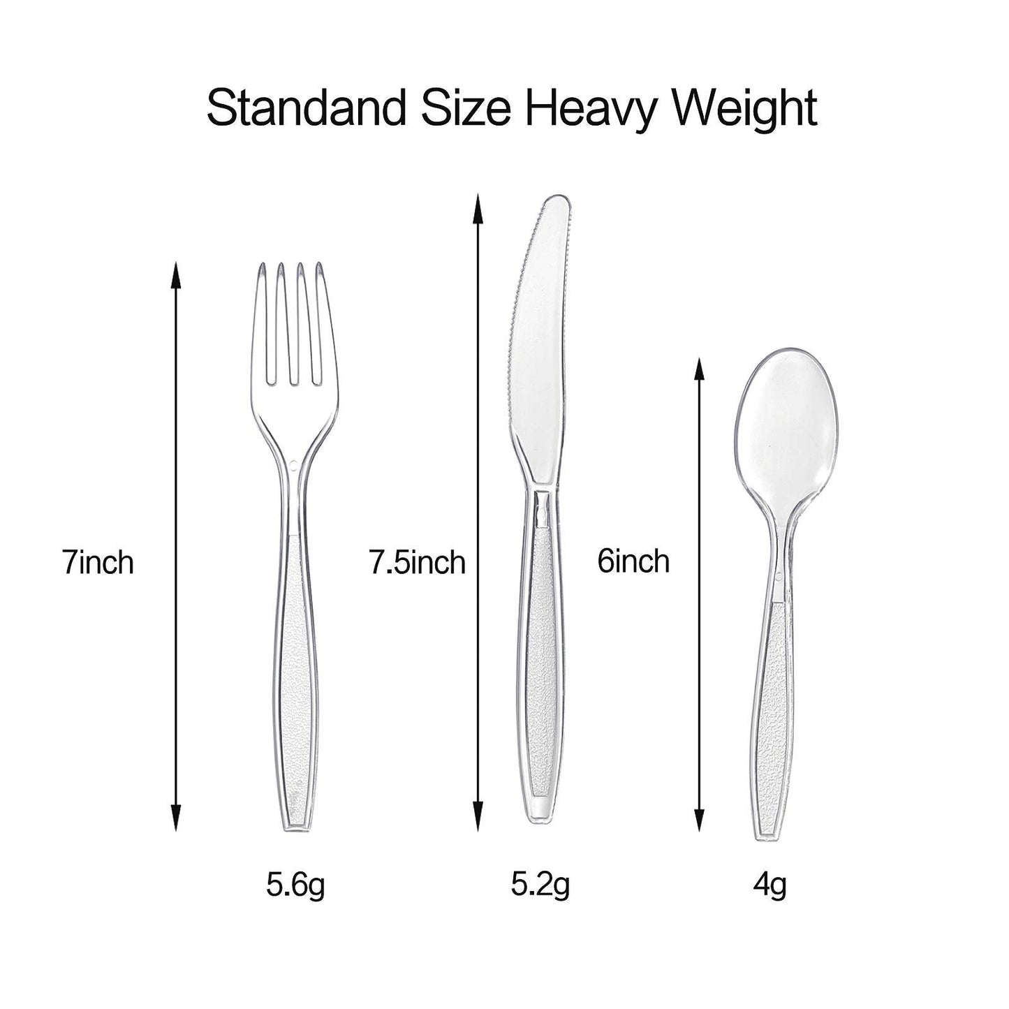 Cutlery Set Plastic Utensils Clear Forks Spoons Knives Disposable Silverware Heavyweight [300 Combo Box]