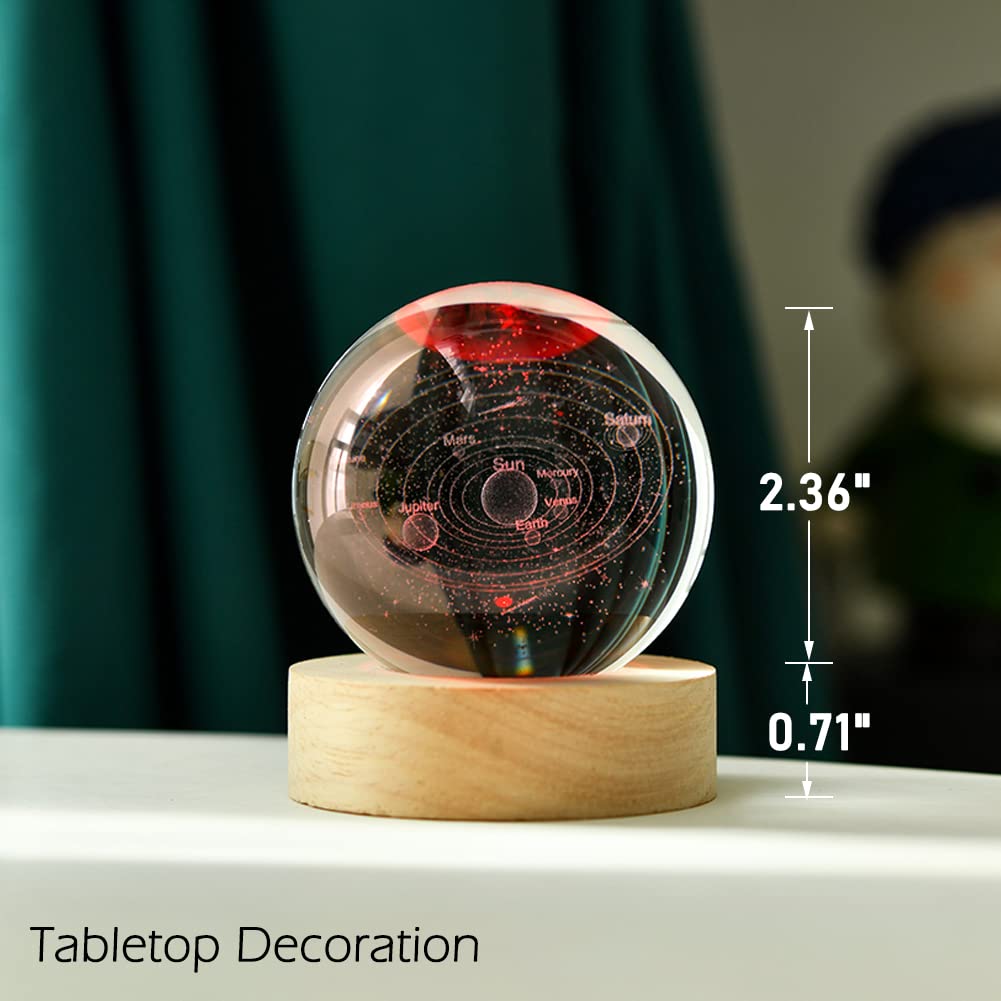 3D Solar System Crystal Ball 60mm Universe Gifts with Laser Engraved Model Astronomy Decor and Gift for Kids, Physics Enthusiasts, and Space Model Collectors