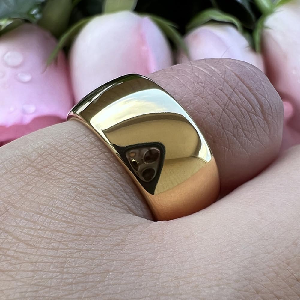 TUTISS 10mm Gold Tungsten Rings for Men Women Engagement Wedding Bands Domed Polished Comfort Fit Size 12