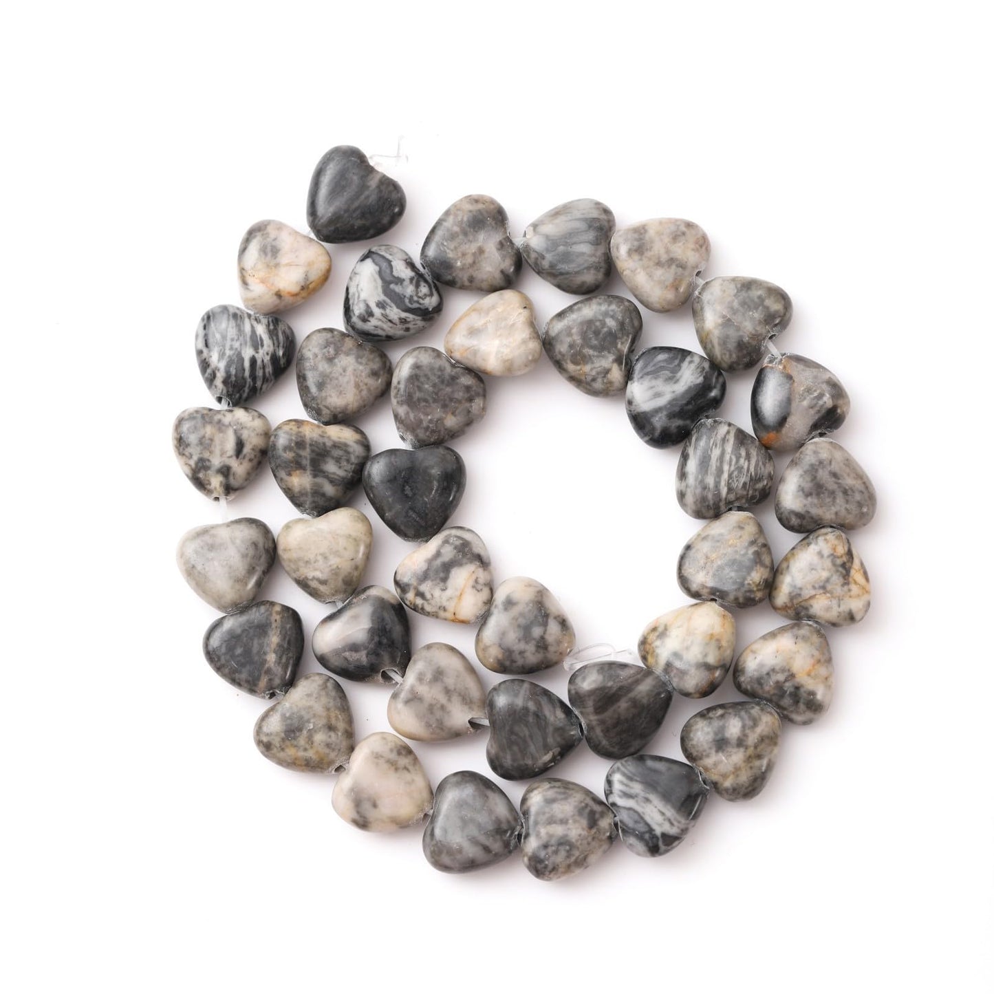 Natural Heart Shaped Map Stone Beads 10mm Loose Crystal Healing Beads for DIY Necklace Bracelet Making Gemstone Craft Supplies
