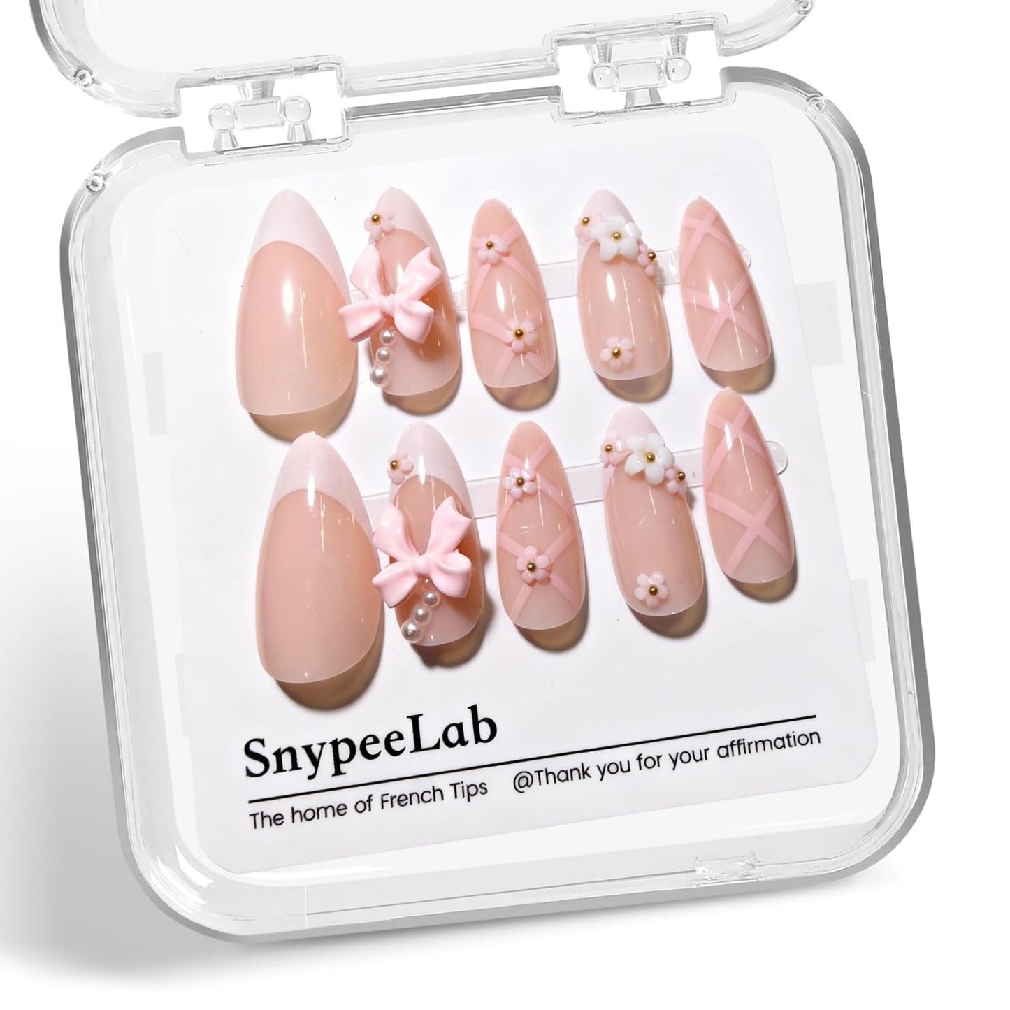 SnypeeLab Handmade Press on Nails with 600pcs Zero Damage Nail Adhesive Tabs Kits, 3D Flower False Nail for Women and Girls-24pcs