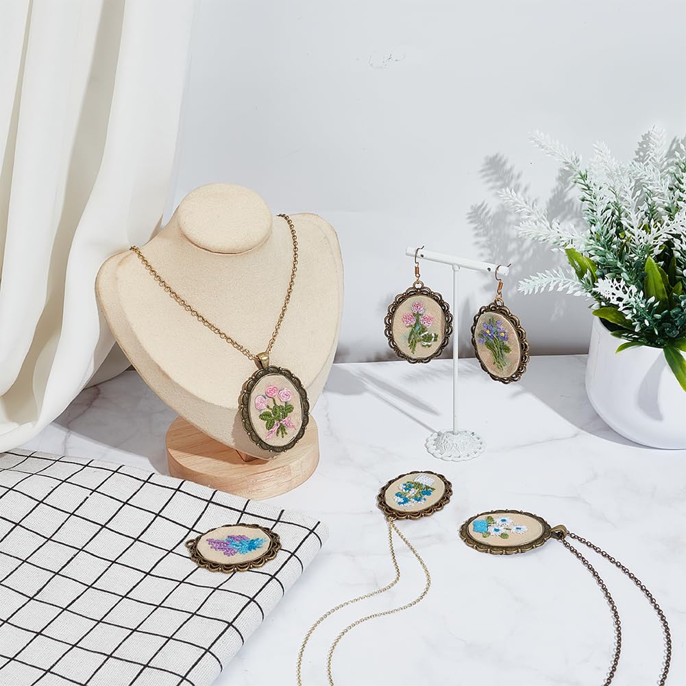 FREEBLOSS 6 Set Embroidery Necklace Kit Embroidery Kit for Beginners Embroidery Pendant Flowers Brooch Mini Embroidery Kit with Instruction Embroidery Starter Kit for Adults Stamped Pattern Cloth