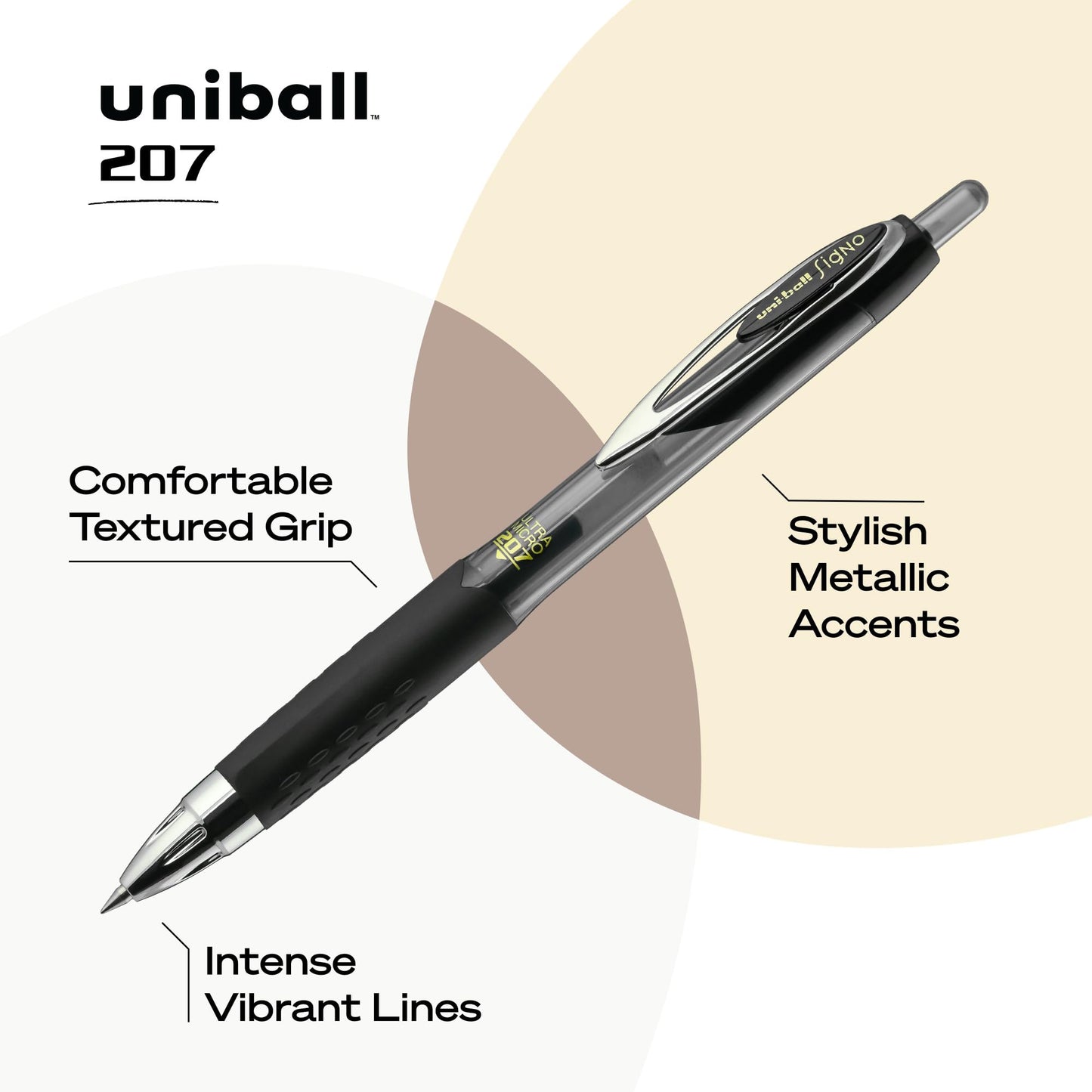 uniball 207 Retractable Gel Pens, Ultra Micro Point (0.38mm), Black, 12 Pack