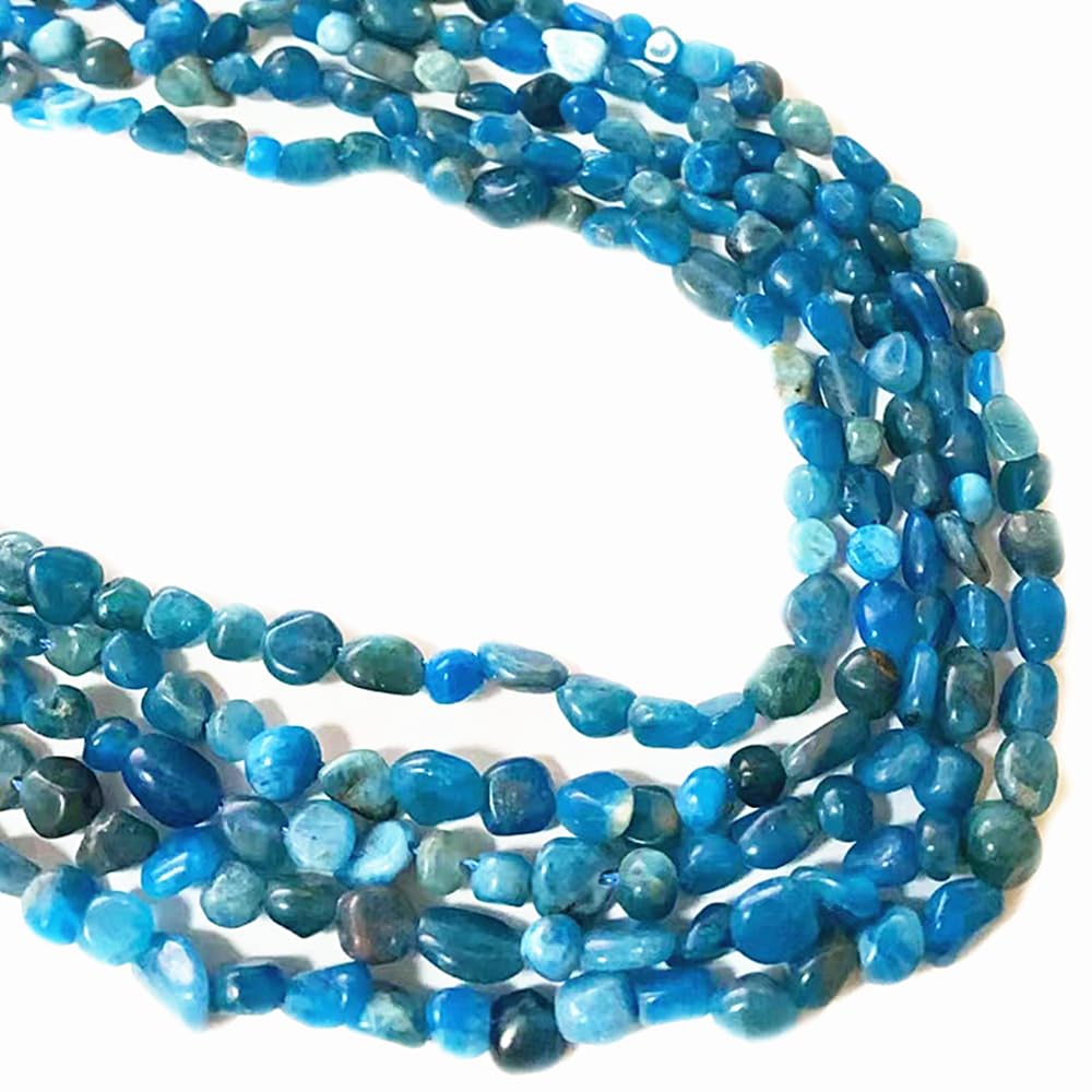 jodaying 6-8mm Natural Blue Apatite Nuggets Oval Free Tumbled Pebble Semi Precious Gemstone Loose Stone Beads Approx 15.5 inch for DIY Jewelry Making