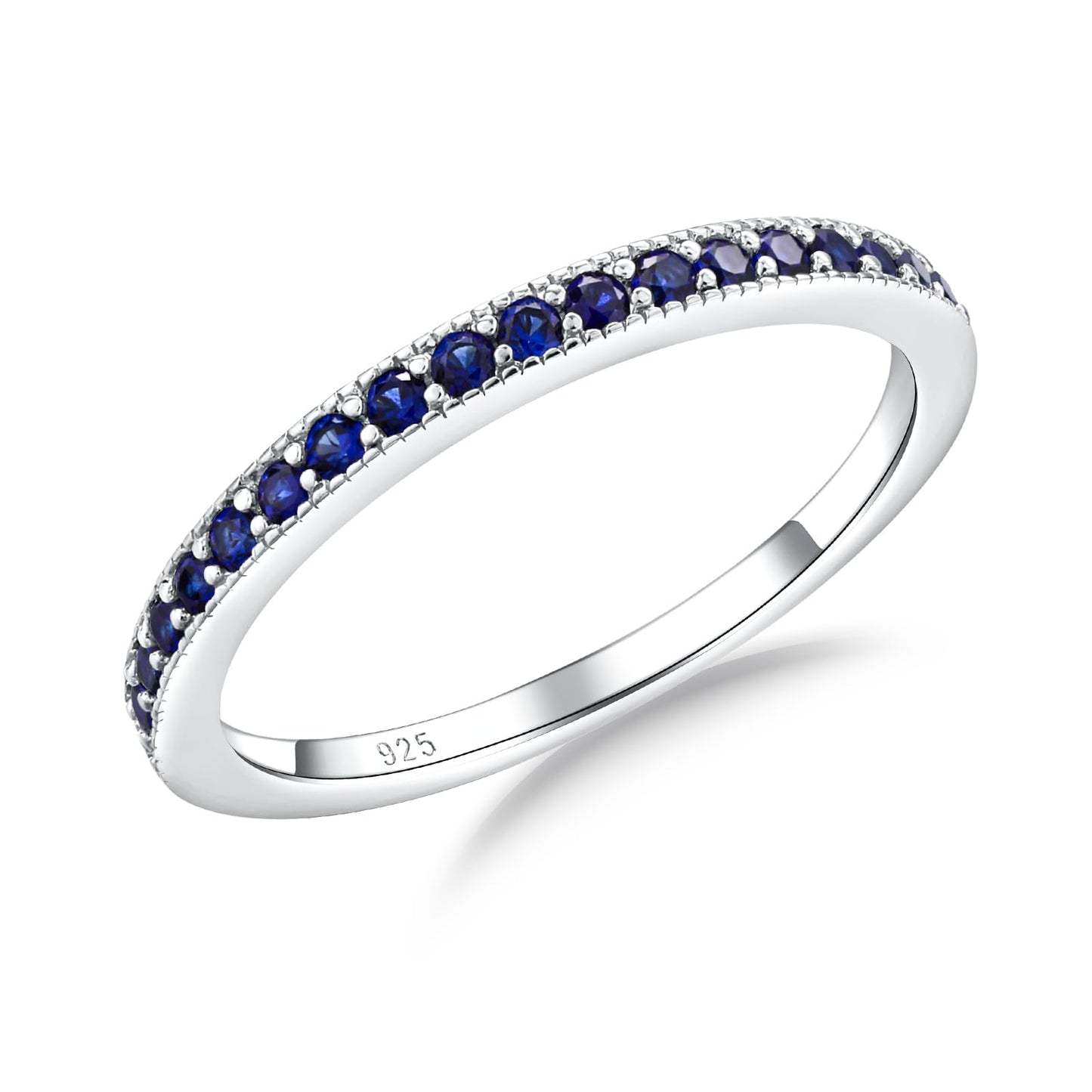 AGRULE Sapphire Eternity Band Stackable Wedding Rings for Men Women Sterling Silver Polished Finish September Birthstone Rings Saphire Ring Size 9