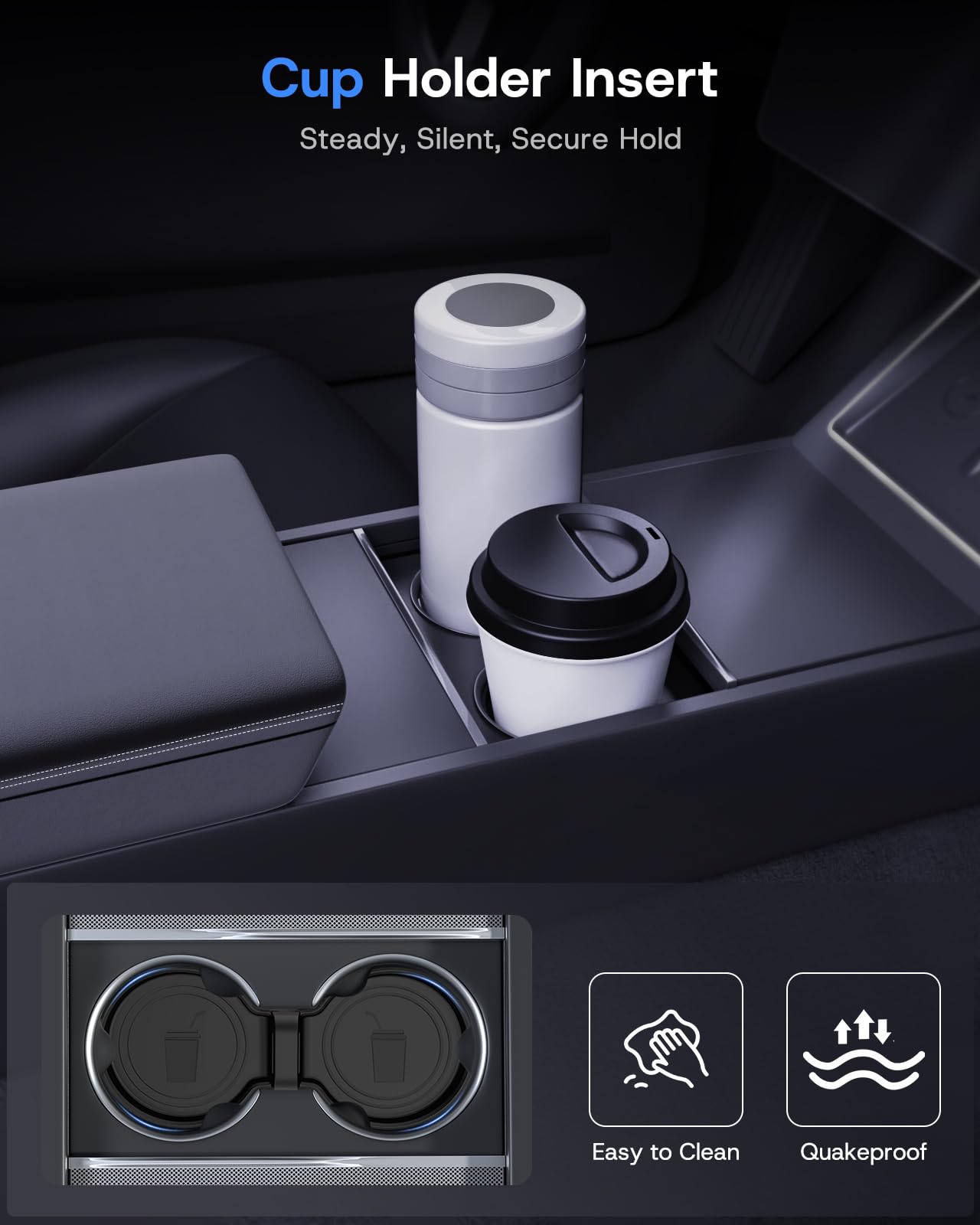 SUMK Center Console Organizer Tray for 2025 2026 Tesla Model Y Juniper (Premium & Performance) & All Model 3 Highland, Durable PC +Silent Silicone Liner Armrest Storage Box Wireless Charging Pad 4PCS