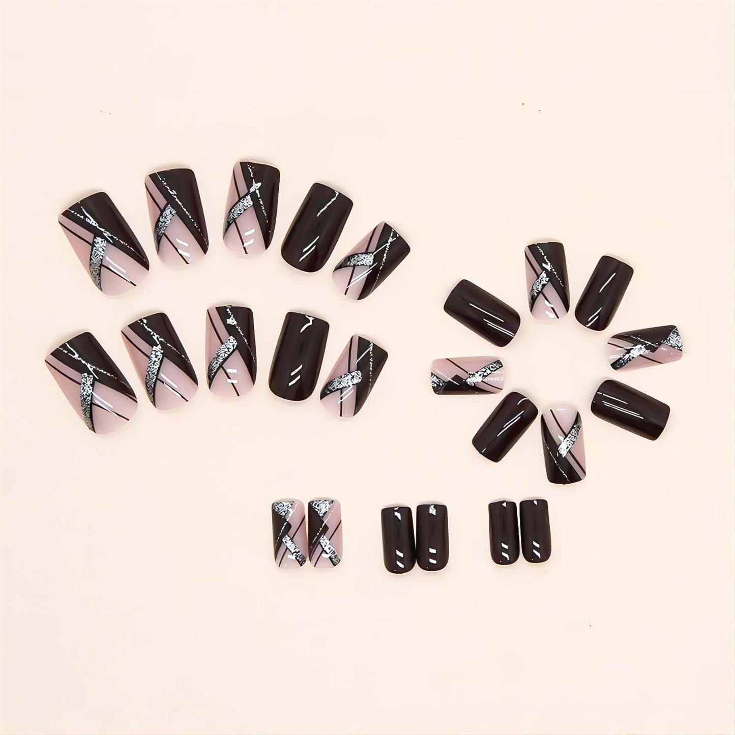 RUOKEXIN Acrylic Press on Nails, 24 Pcs Medium Square Fake Nails with Glue, Wine Red Designs, Glitter Lines, Holiday Nails