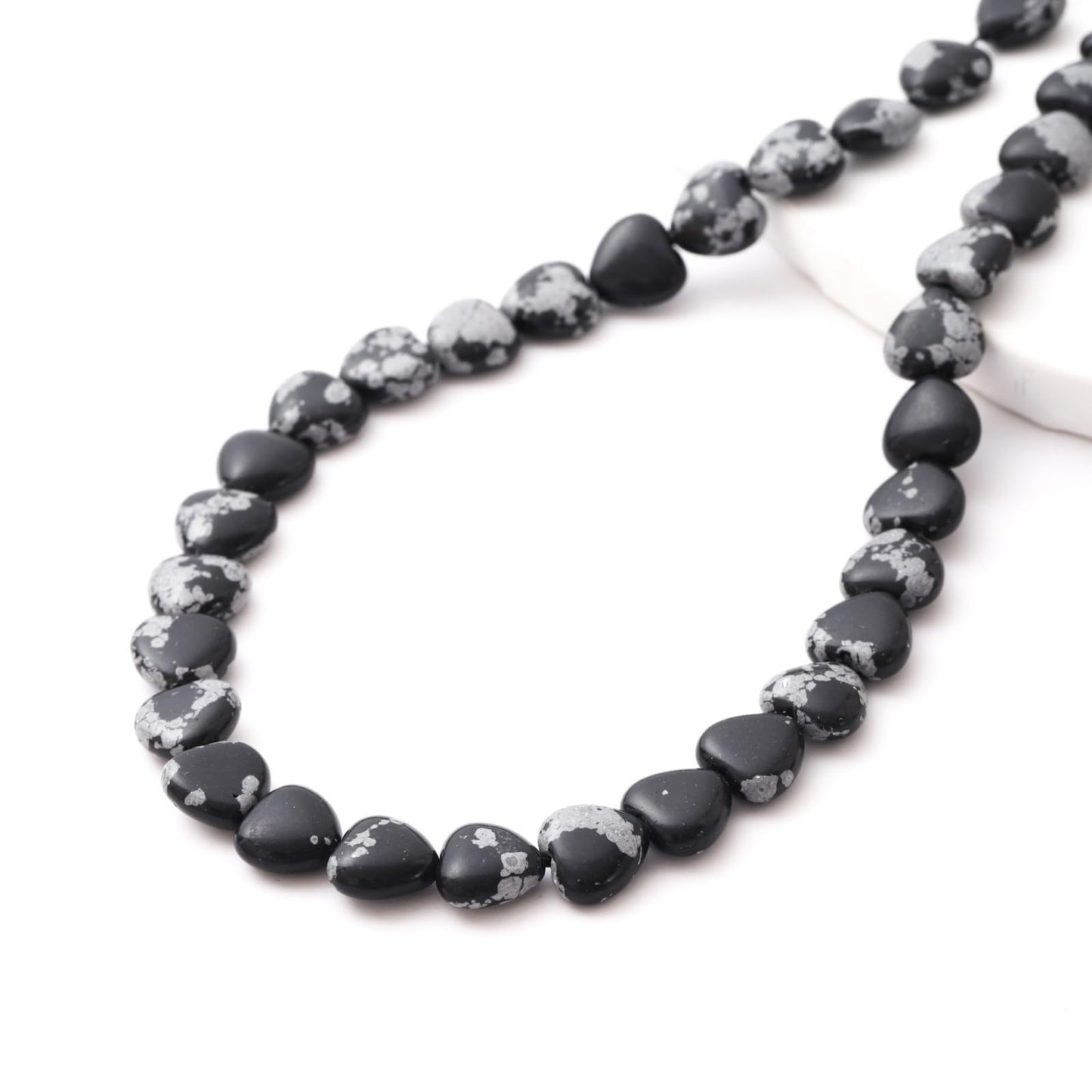 Natural Heart Shaped Snowflake Stone Beads 10mm Loose Crystal Healing Beads for DIY Necklace Bracelet Making Gemstone Craft Supplies