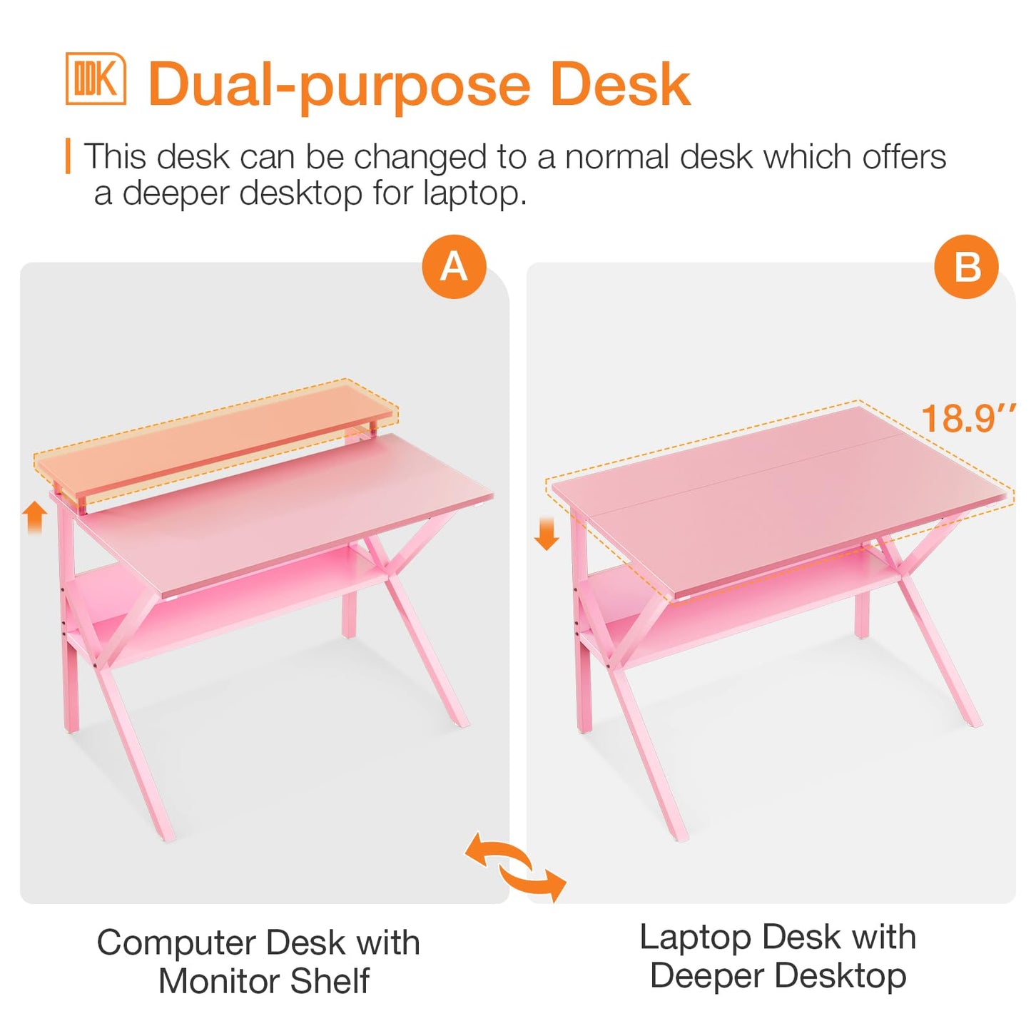 ODK Small Desk, 27.5 Inch Computer Desk for Small Spaces, Study Desk with Storage & Monitor Stand, Pink