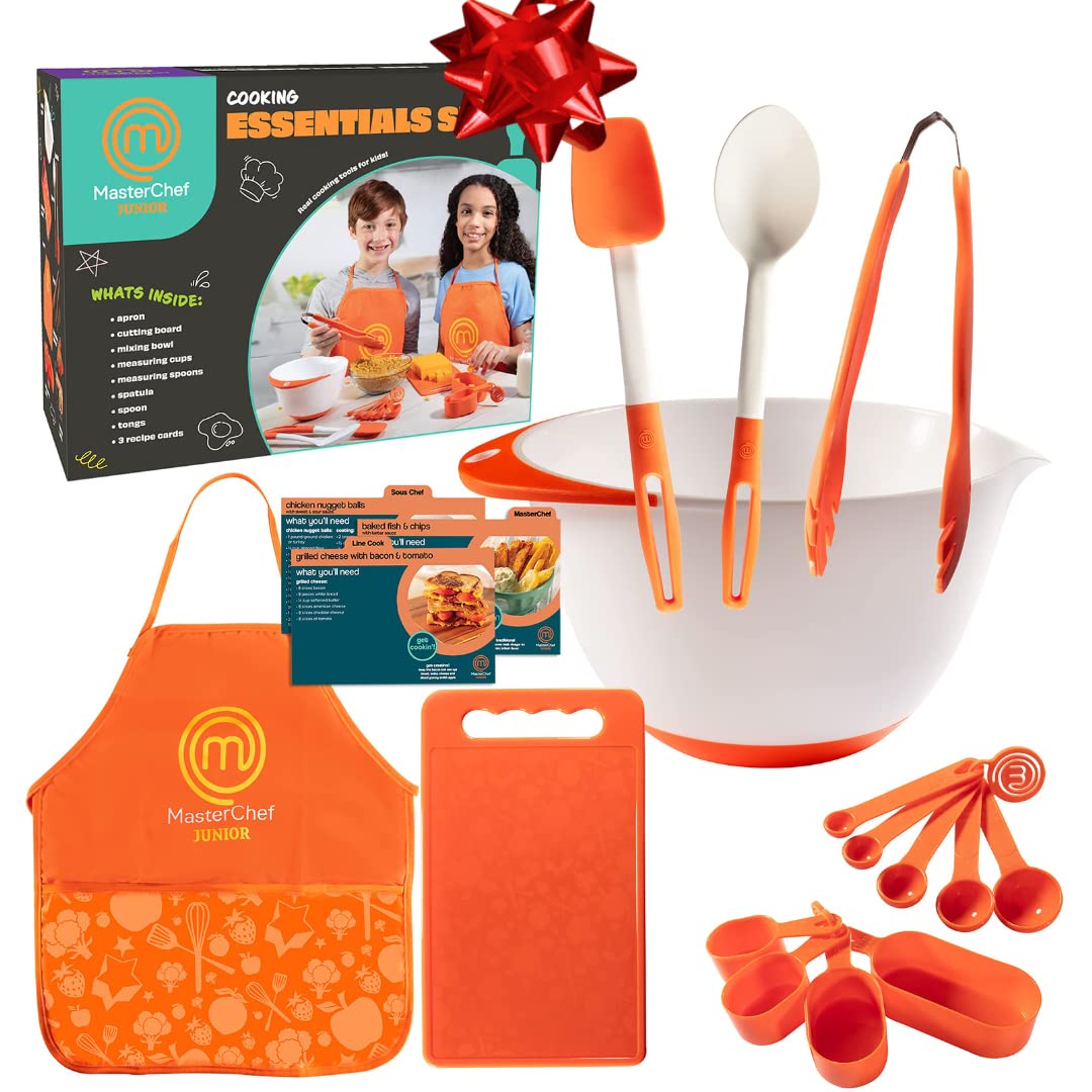 MasterChef Junior Cooking Essentials Set - 9 Pc. Kit Includes Recipes, Apron, Cutting Board, Mixing Bowl, Measure Cups, Spoons, Homemade Holiday Gifts