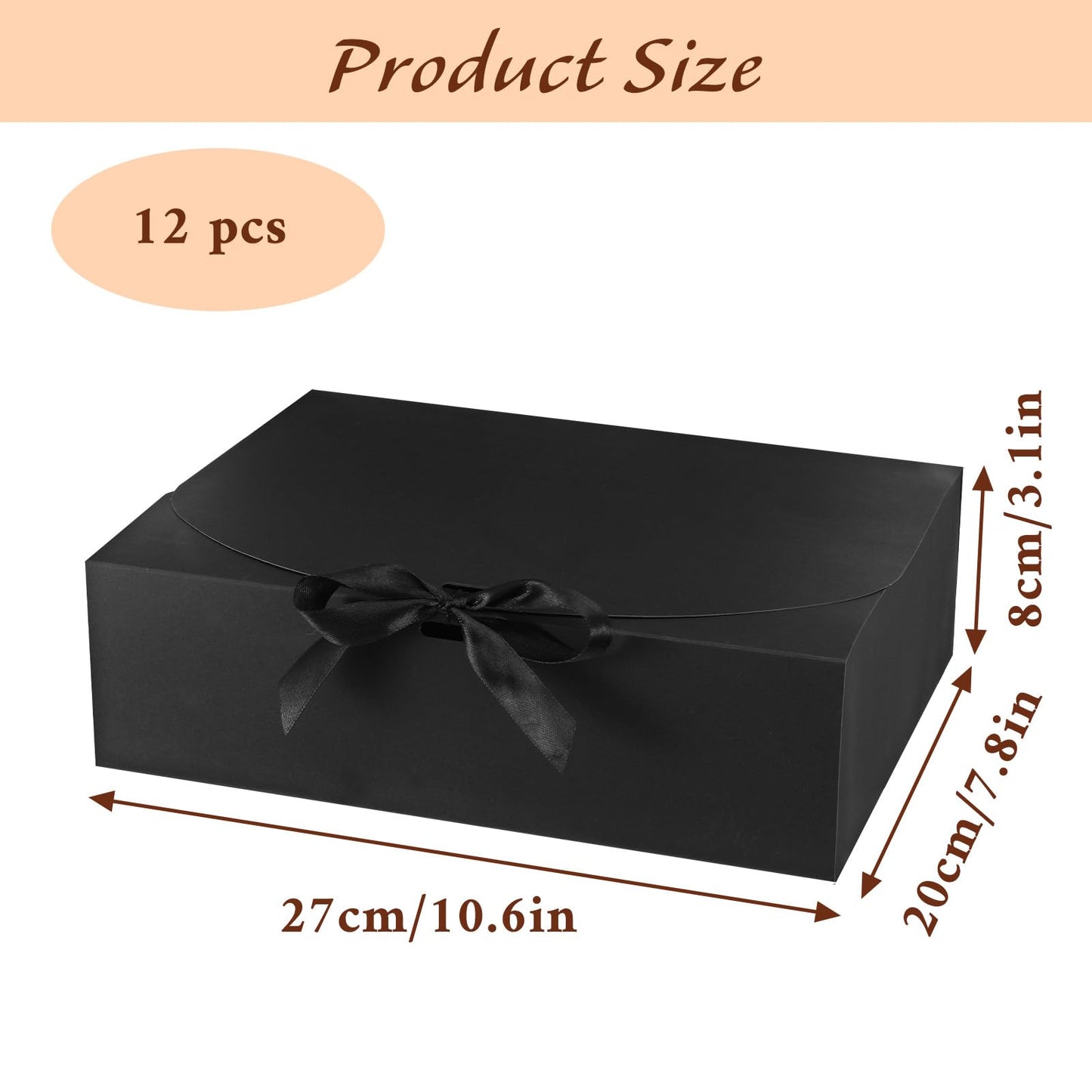 Xaajooio 12 Pack 10.6x7.8x3.1 Inch Black Gift Boxes with Lids, Bridesmaid Proposal Box, Luxury Gift Box with Ribbon for Wedding, Birthday, Christmas, Graduation, Party