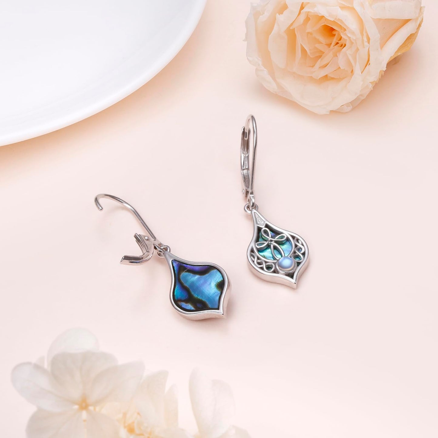 SHAOAN 925 Sterling Silver Cross Moonstone Dangle Drop Earrings Abalone Shell Teardrop Earring Jewelry Gifts for Women