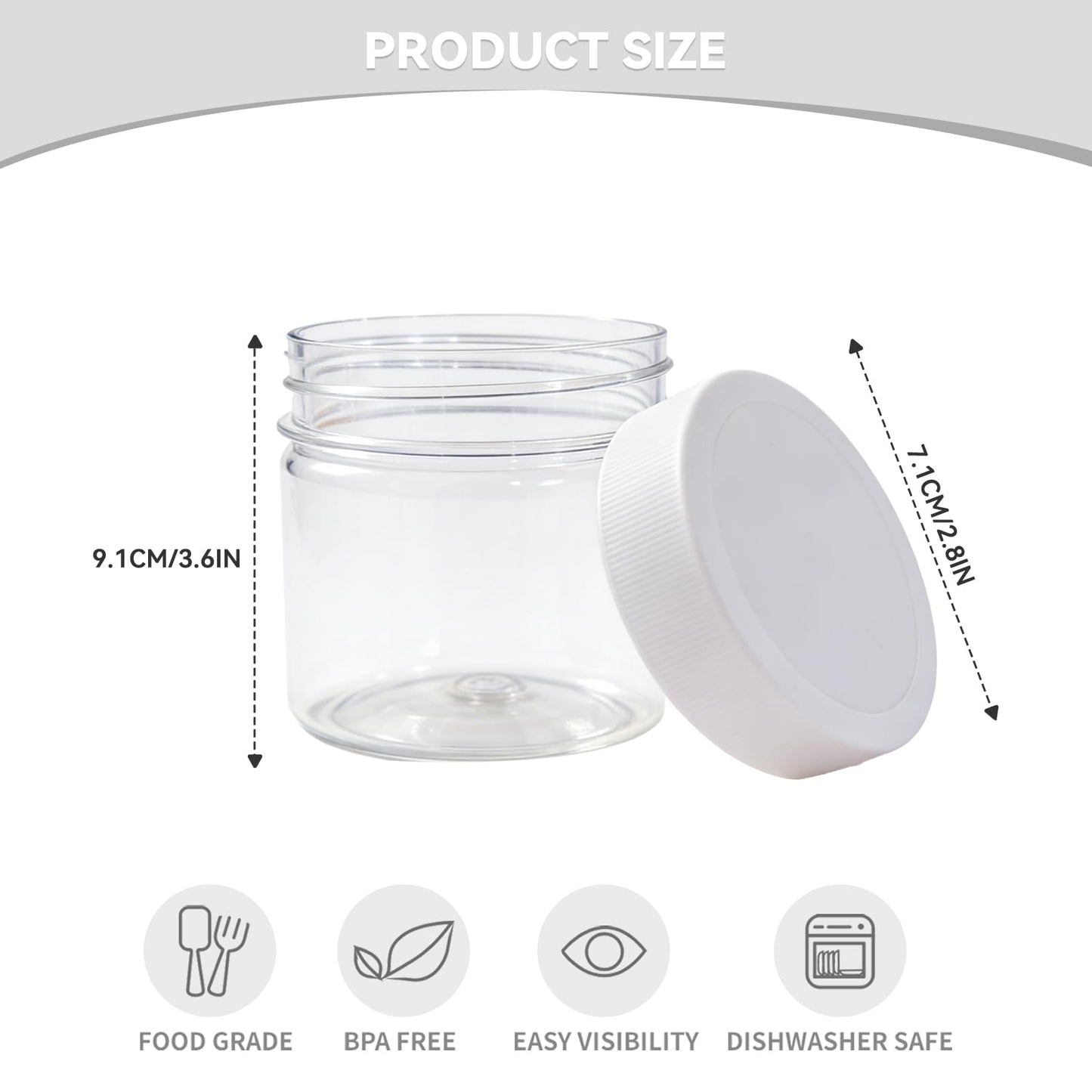 novelinks 8 oz Clear Plastic Jars with Airtight Lids, 8oz PET Plastic Containers, Refillable Storage Slime Containers & Small Spice Jars for Kitchen Organization (White, 24 Pack)