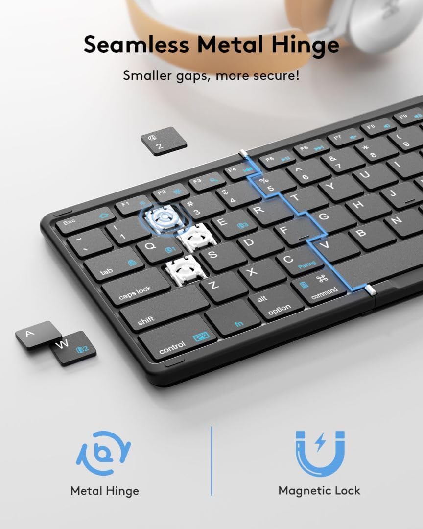 Samsers Foldable Bluetooth Keyboard with Touchpad, Full-Size Wireless Folding Portable Travel Keyboard for iOS Android Windows Mac OS, Support 3 Devices (BT5.1 x 3), Black