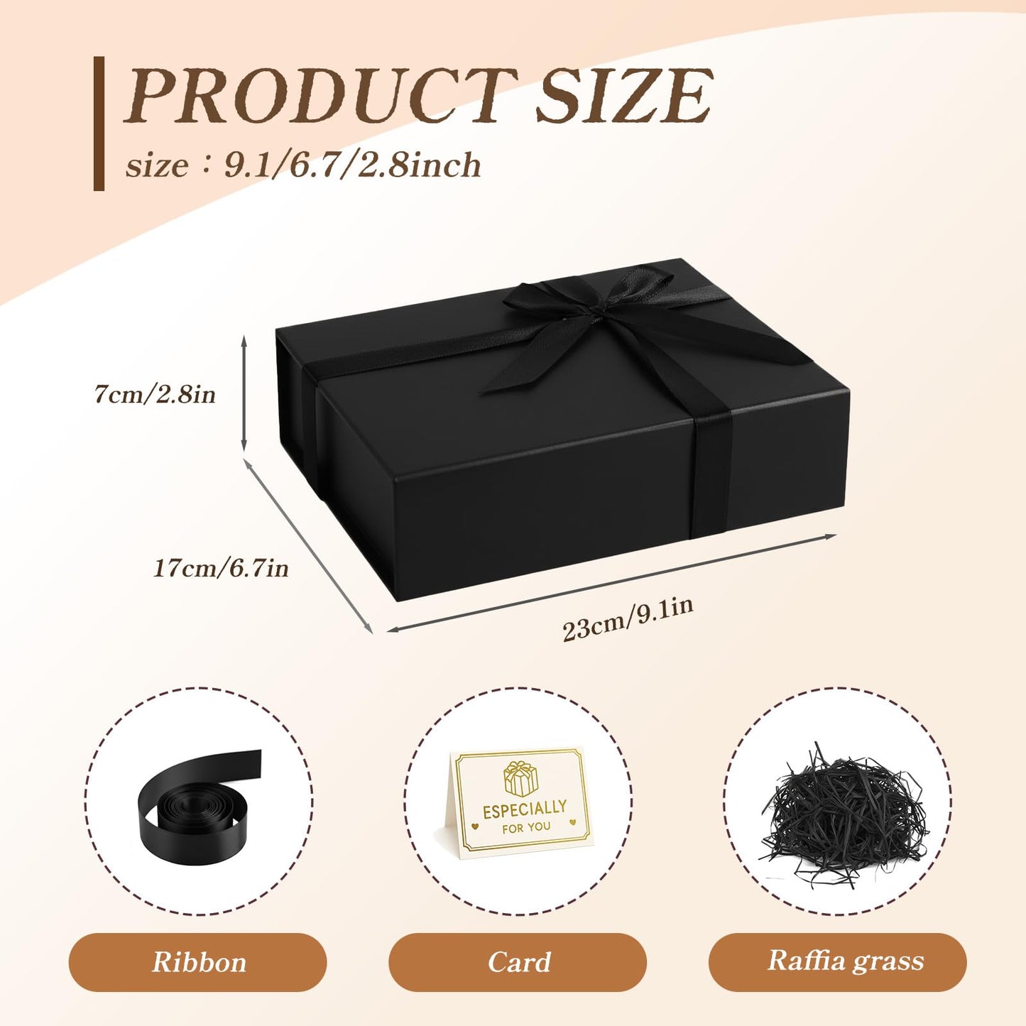 Dimore 4 Pack Black Gift Box, 10.3x7.5x3.2'' Magnetic Gift Box with Lids, Rectangle Hardboard Collapsible Box for Bridesmaid Proposal, Wedding, Birthday, Christmas Gift Packaging