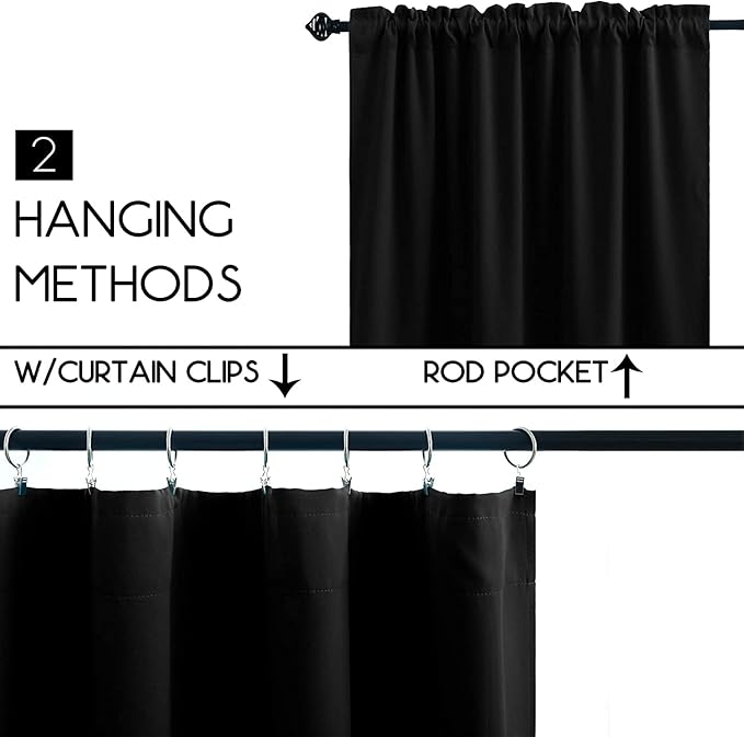 Pickluc Black Cafe Curtain (Half Window Curtain) 30 Inches Length, Rod Pocket Small Kitchen Curtain, Short Blackout Curtain for Small Window, 30" Wide and 30" Long, 2 Panels
