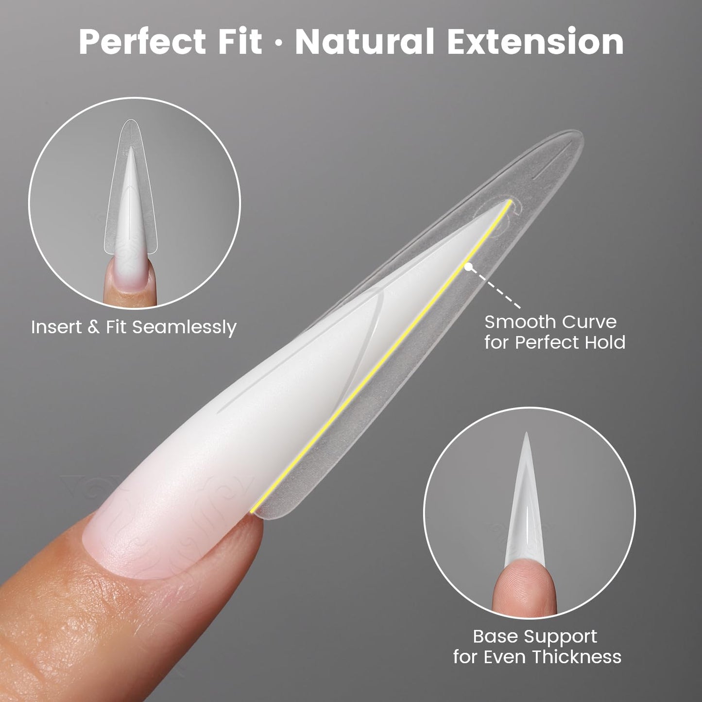 YOKEFELLOW Original Sandwich Dual Nail Forms - 15 Sizes 240Pcs Dual Forms for Builder Gel Quick Nails Extension, Poly Gel Nail Mold For Manicures at Home (W560-Stiletto)