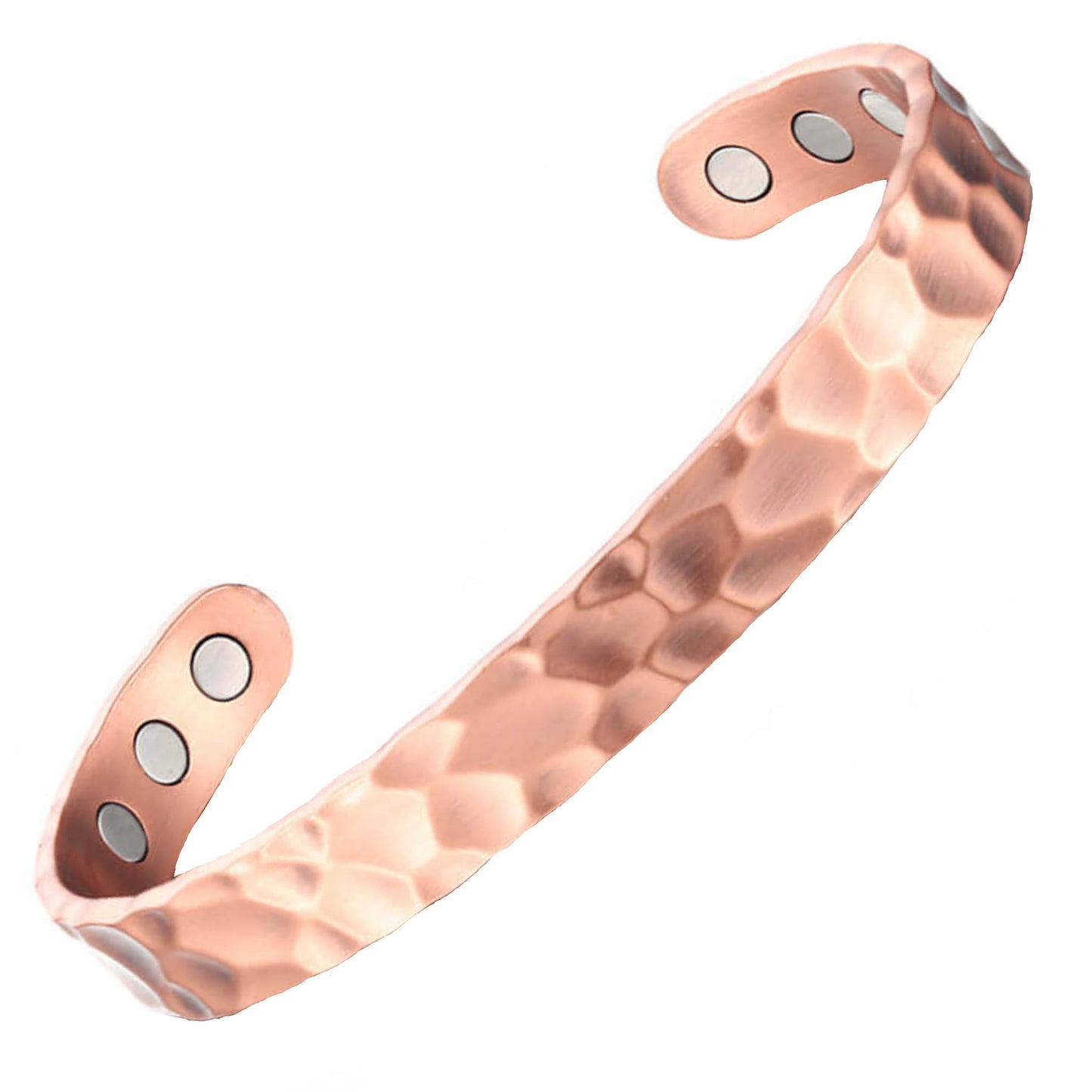 Earth Therapy Hammered Finish Pure Copper Magnetic Cuff Bracelet – Adjustable Sizing, Ultra-Strength for Men & Women